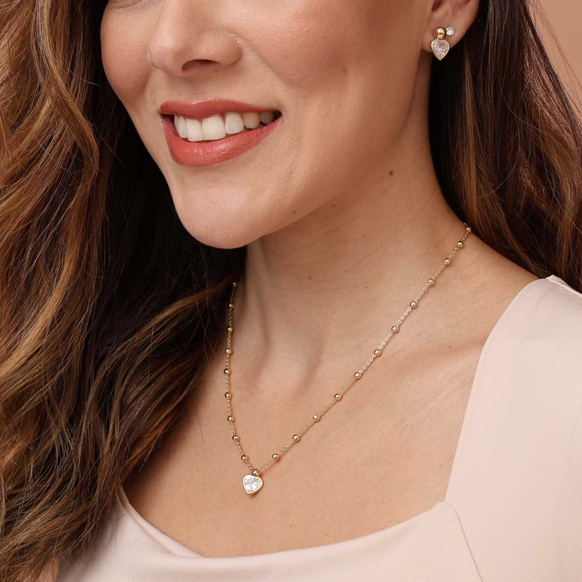 Colar Folheado a Ouro 18k Bolinha e Zircônia Coração G Dourado 4