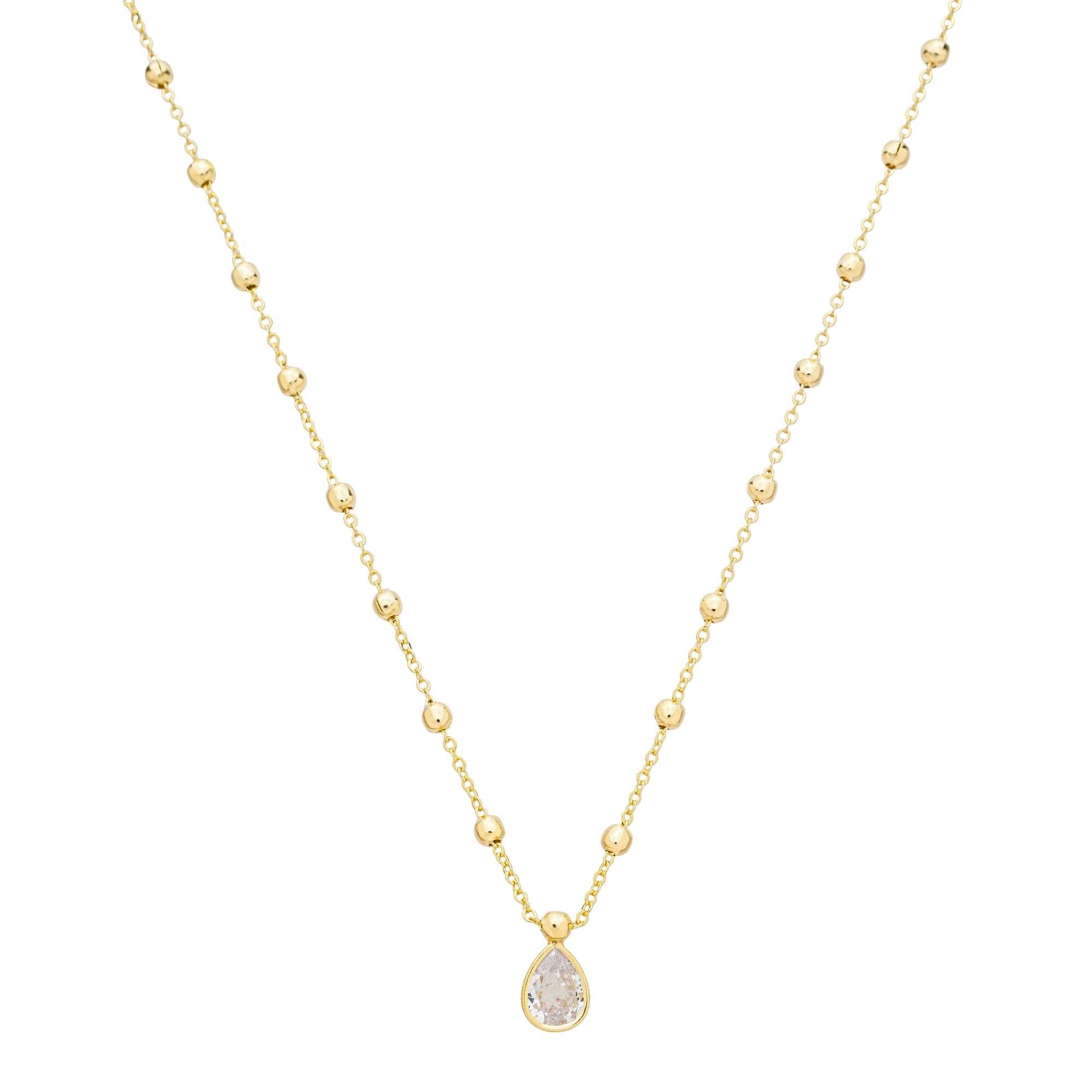 Colar Folheado a Ouro 18k Bolinha e Zircônia Gota G