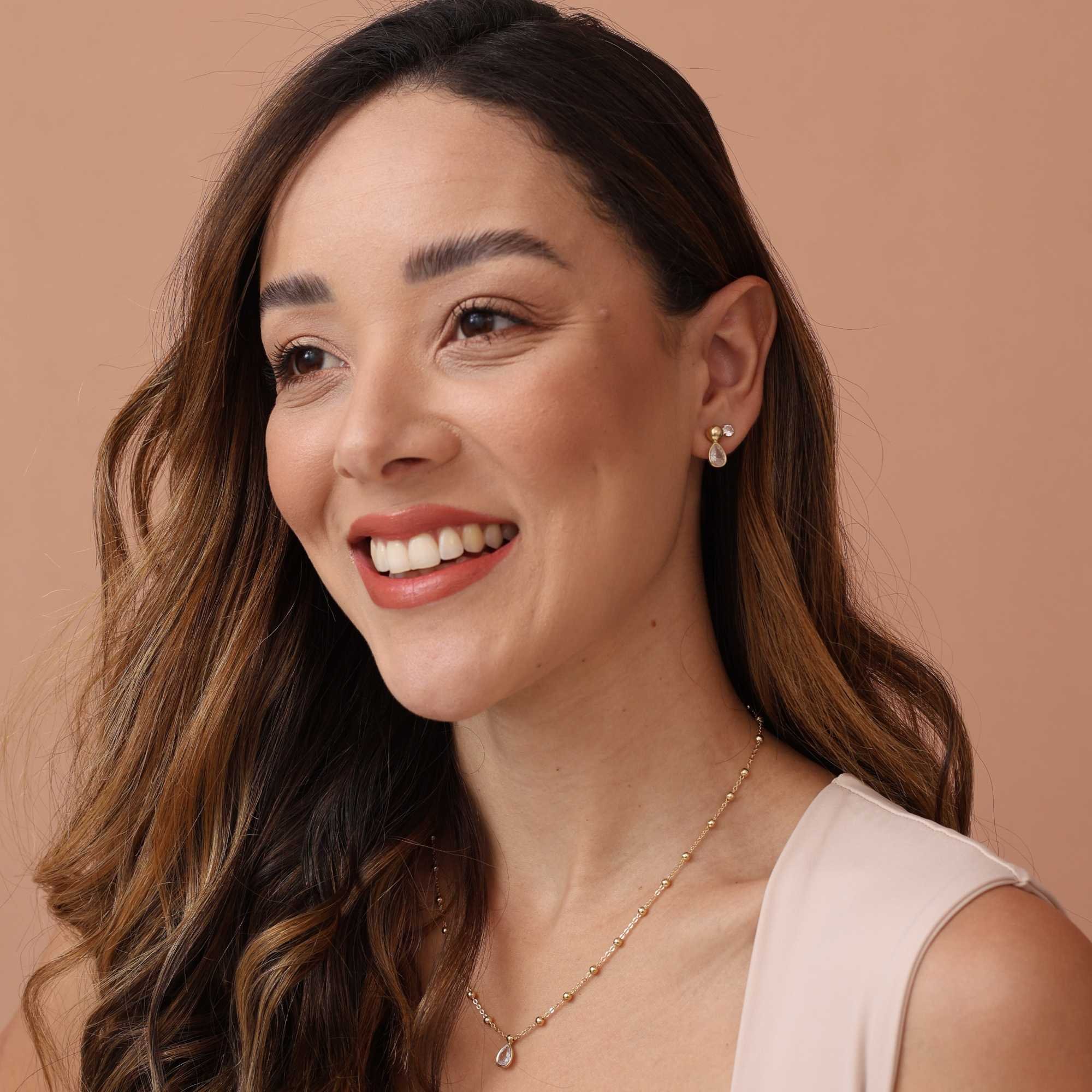 Colar Folheado a Ouro 18k Bolinha e Zircônia Gota G Dourado 2