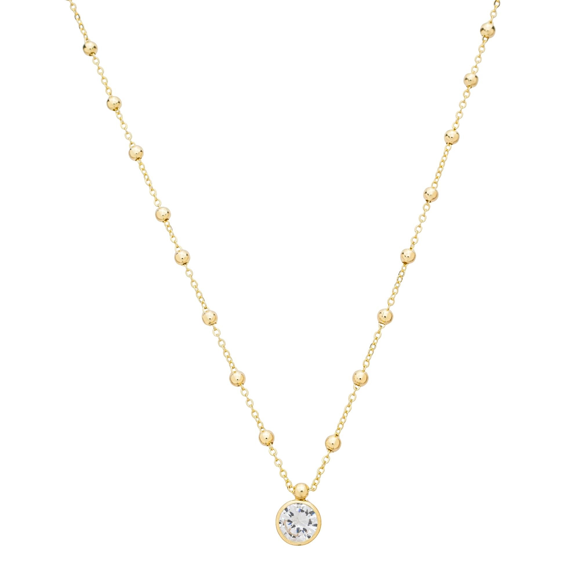 Colar Folheado a Ouro 18k Corrente Bolinha e Pingente Ponto de Luz