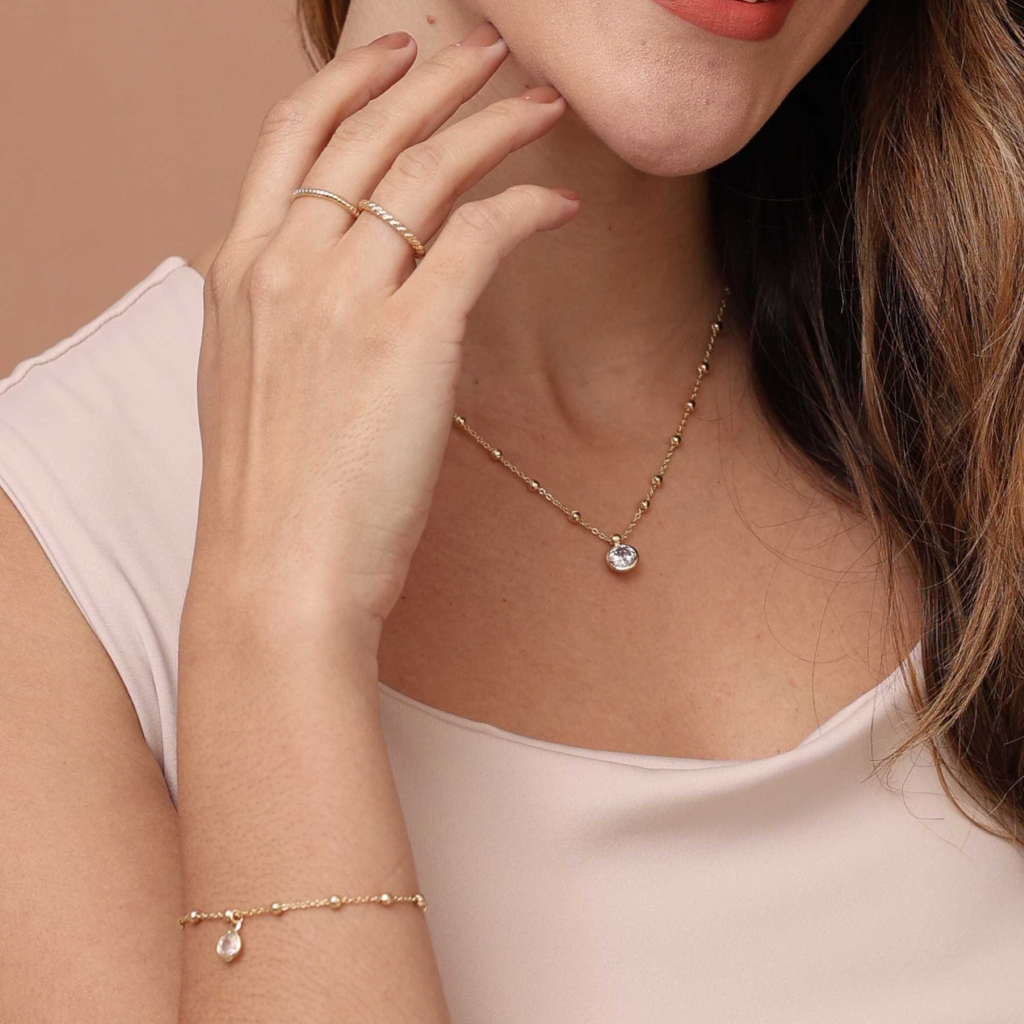 Colar Folheado a Ouro 18k Corrente Bolinha e Pingente Ponto de Luz Dourado 2