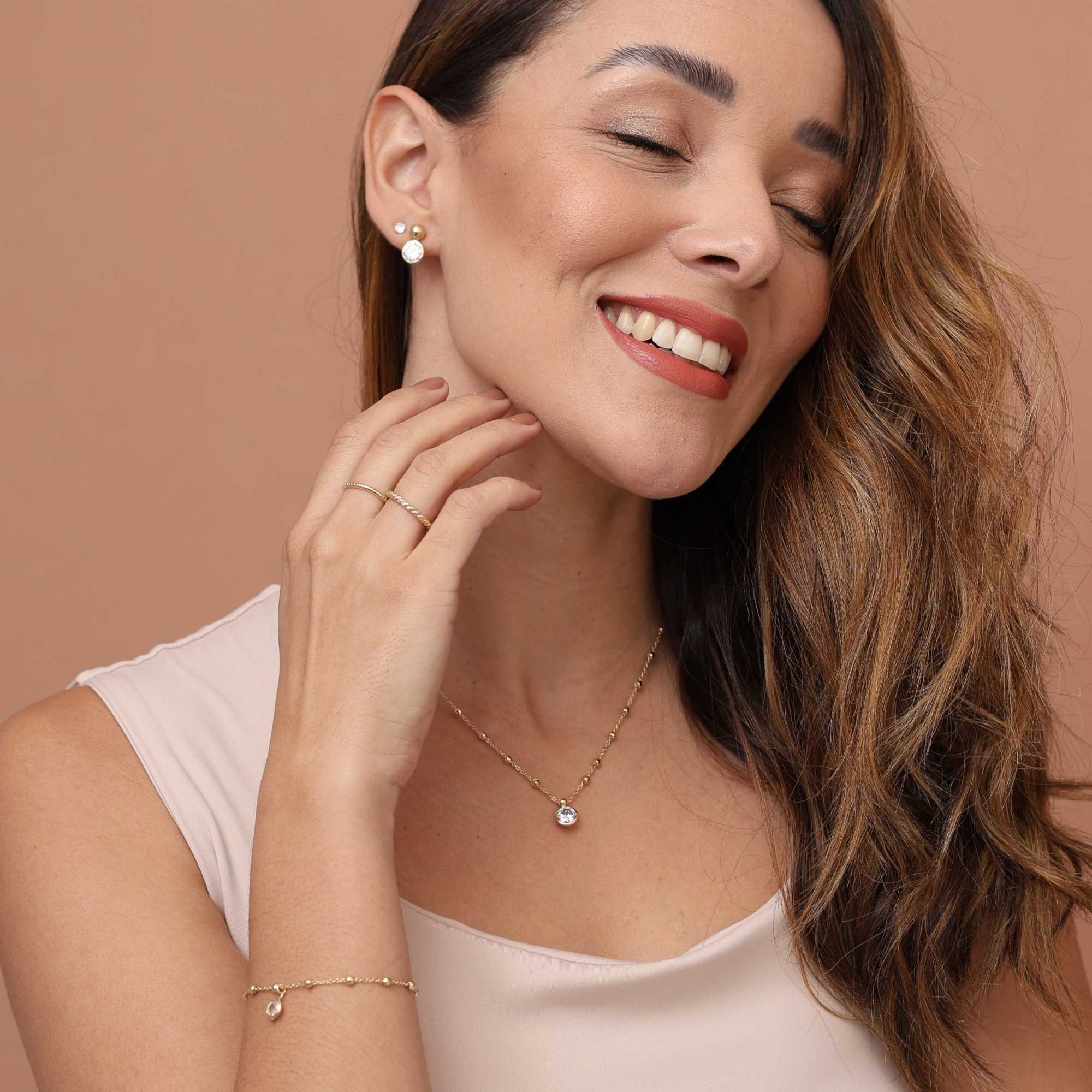 Colar Folheado a Ouro 18k Corrente Bolinha e Pingente Ponto de Luz Dourado 4