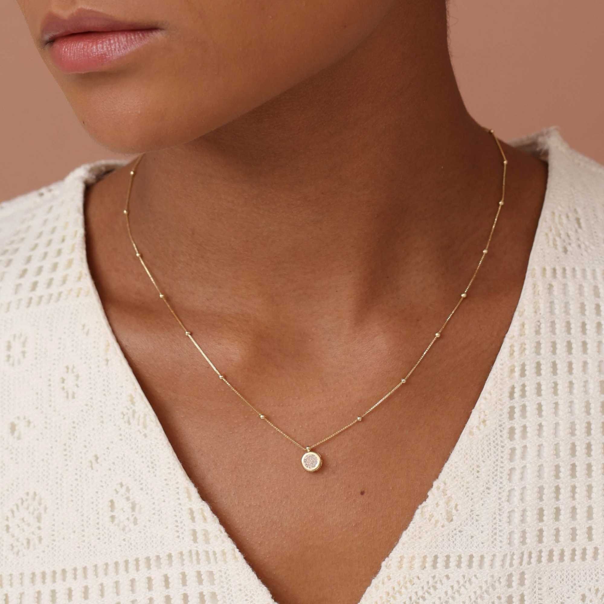 Colar Folheado a Ouro 18k Corrente Bolinha e Pingente Ponto de Luz Dourado 6