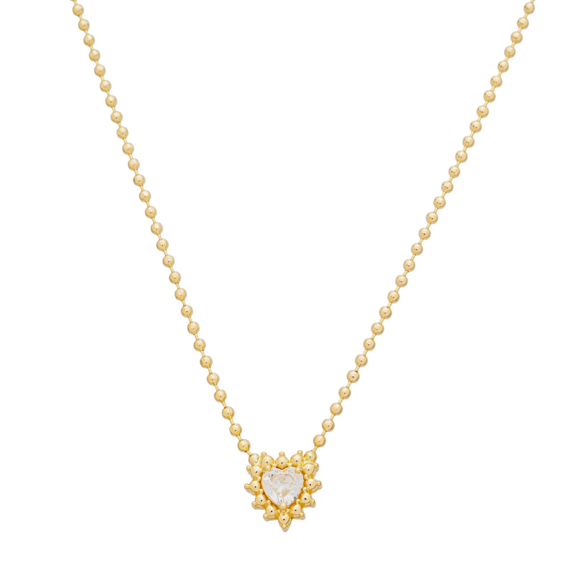 Colar Folheado a Ouro 18k Corrente Bolinha Zircônia Coração