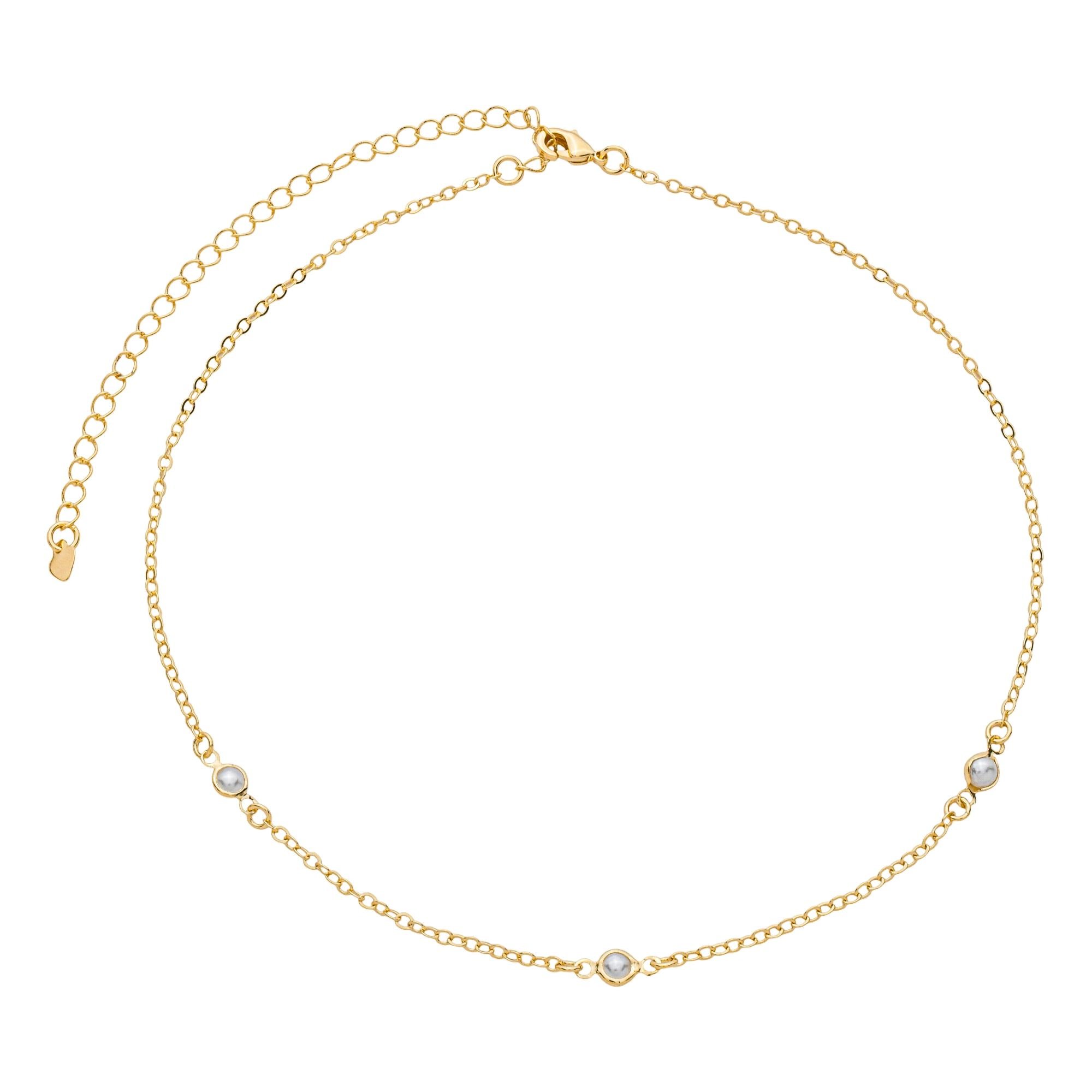 Choker Folheado a Ouro 18k Elo Português e Pérola P Espaçadas