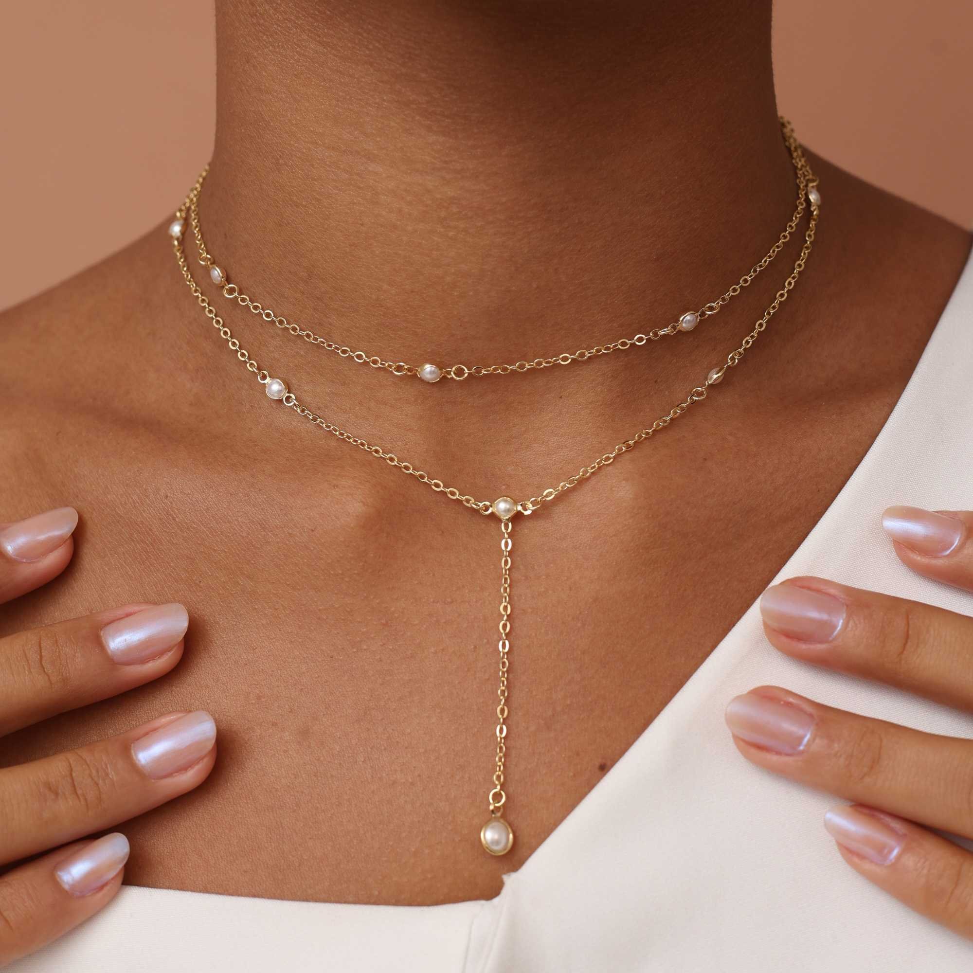 Colar Gravatinha Folheado a Ouro 18k Elo Português Pérola Dourado 3