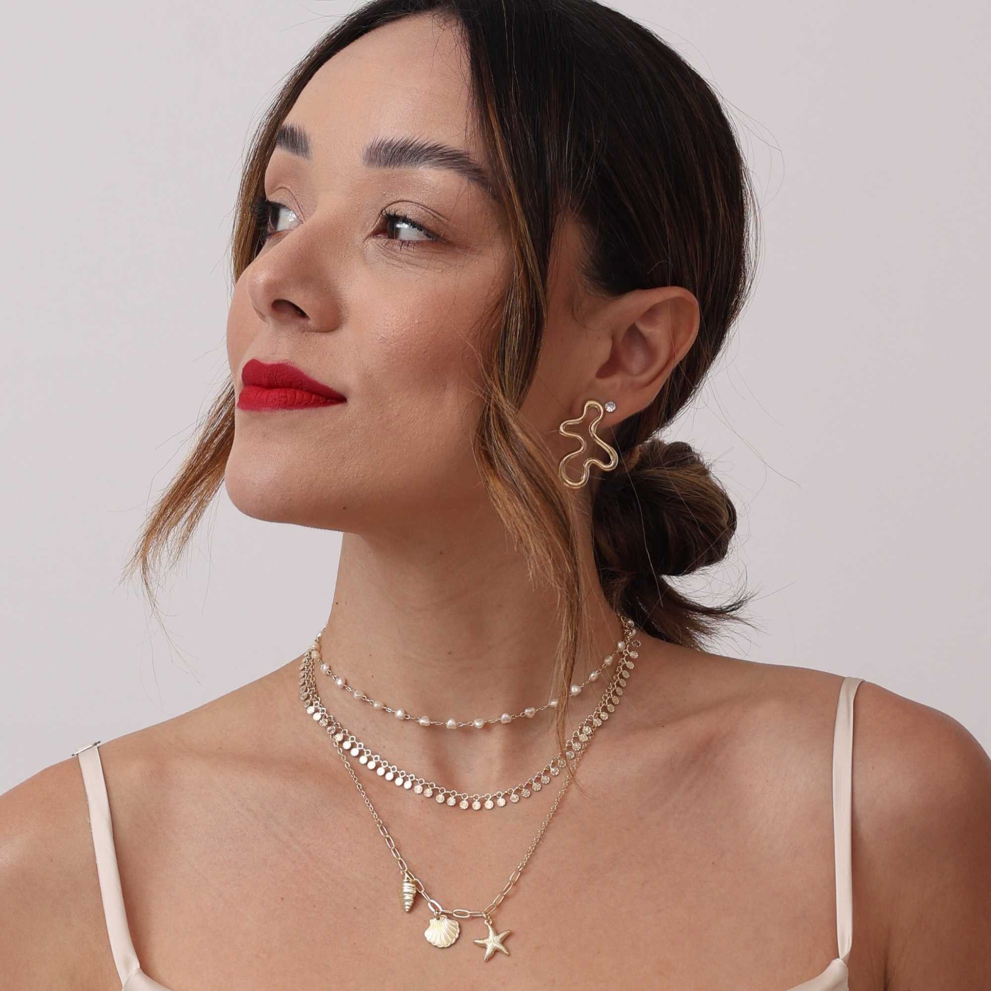 Colar Folheado a Ouro 18k Pingentes Estrela do Mar, Concha e Caracol Dourado 2