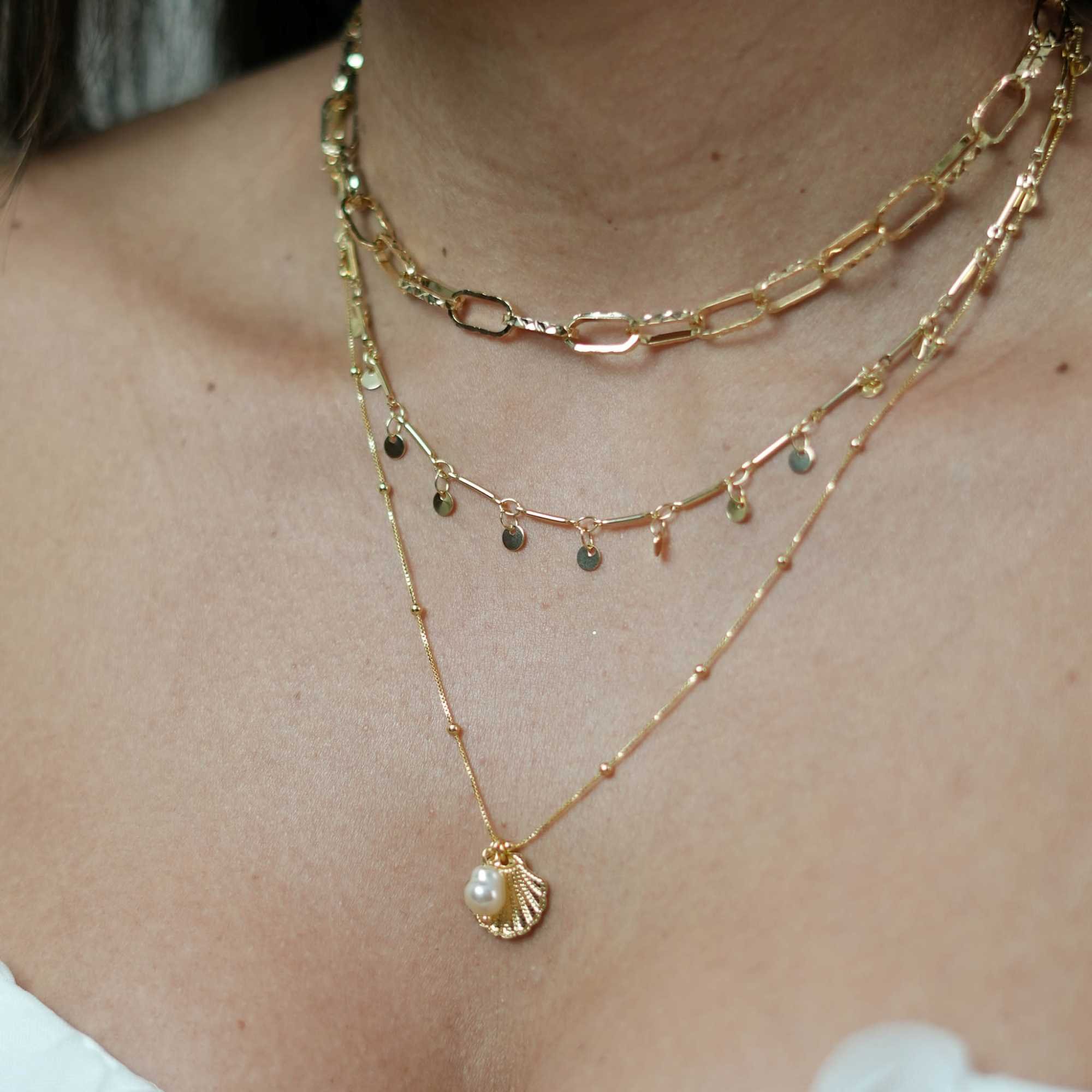 Colar Folheado a Ouro 18k Pérola e Concha Dourado 6