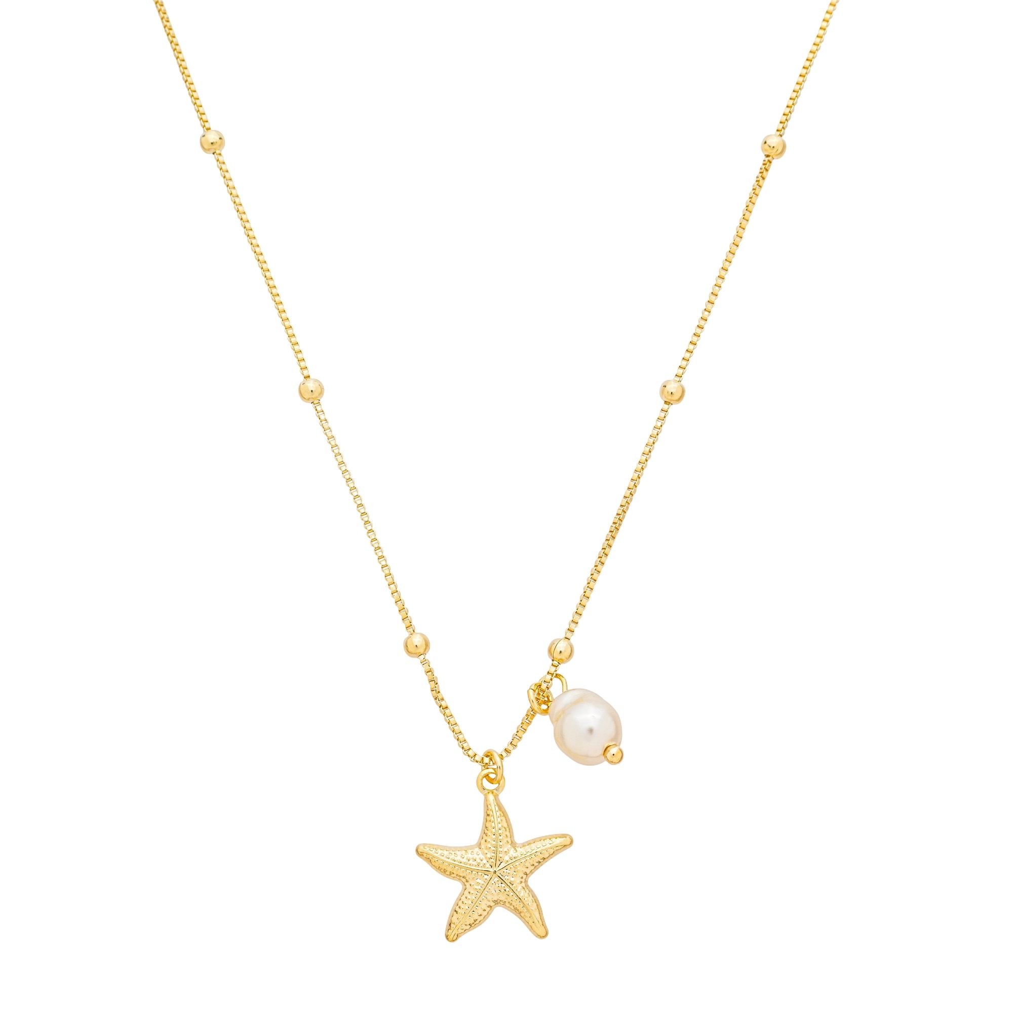 Colar Folheado a Ouro 18k Pérola e Estrela do Mar