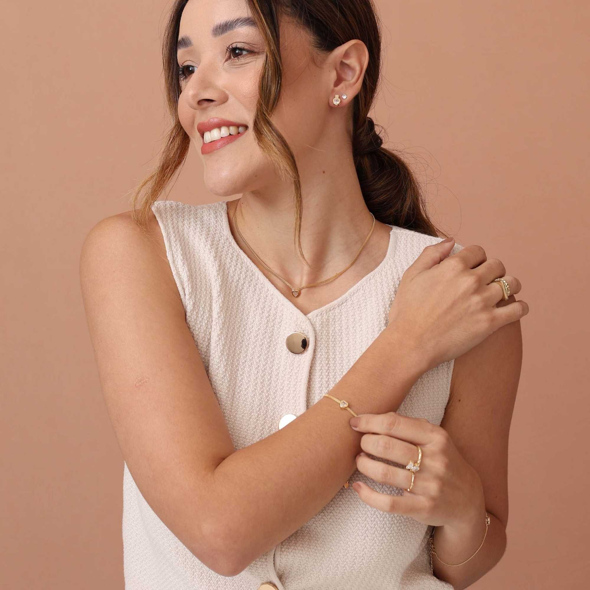 Choker Folheado a Ouro 18k Malha Rígida Zircônia Coração Dourado 2