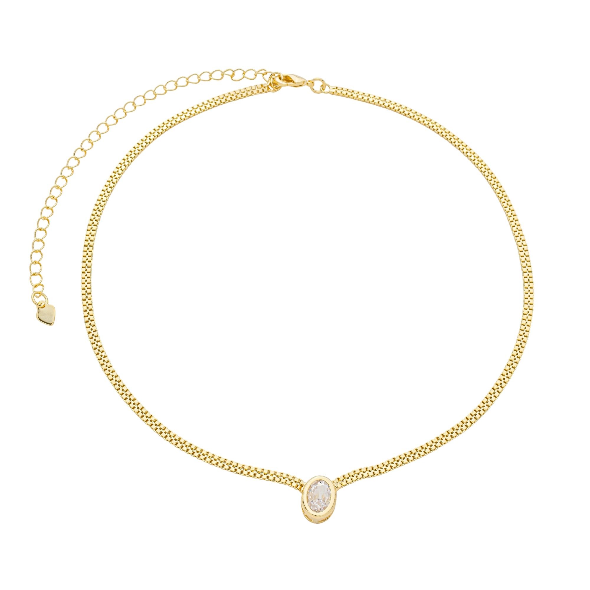 Choker Folheado a Ouro 18k Malha Rígida Zircônia Redonda