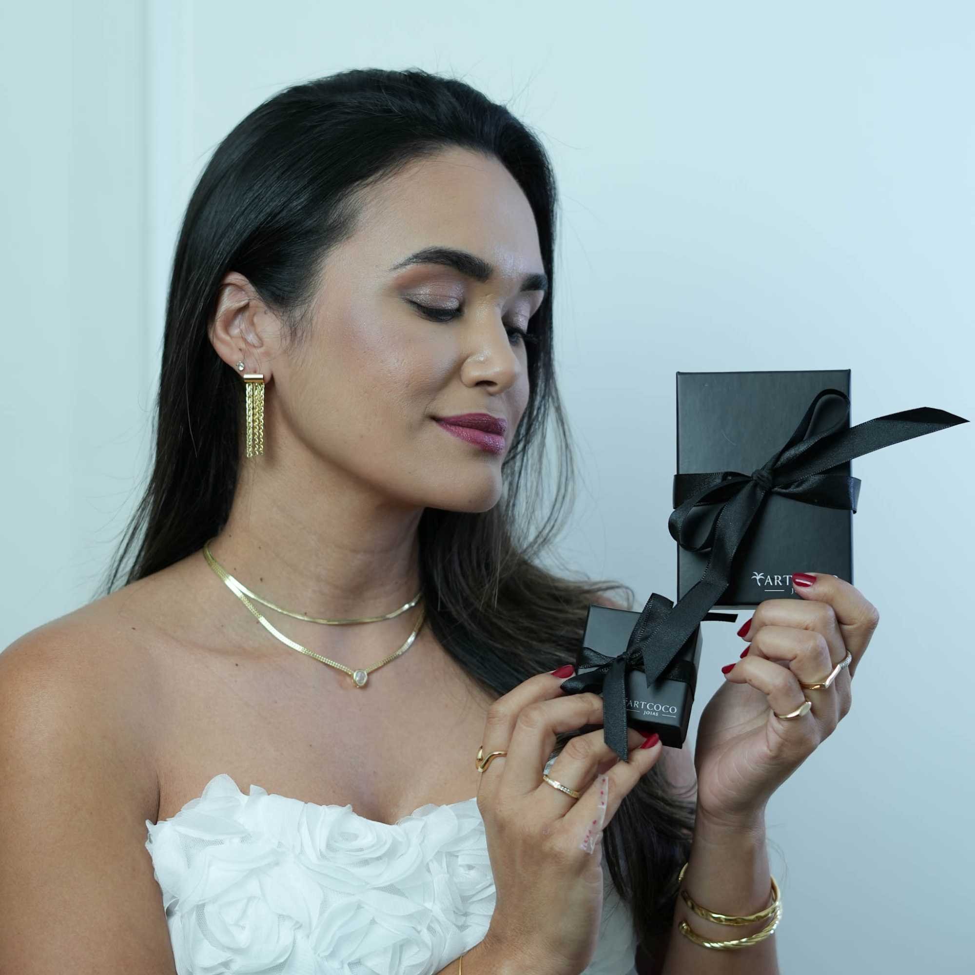 Choker Folheado a Ouro 18k Malha Rígida Zircônia Redonda Dourado 3