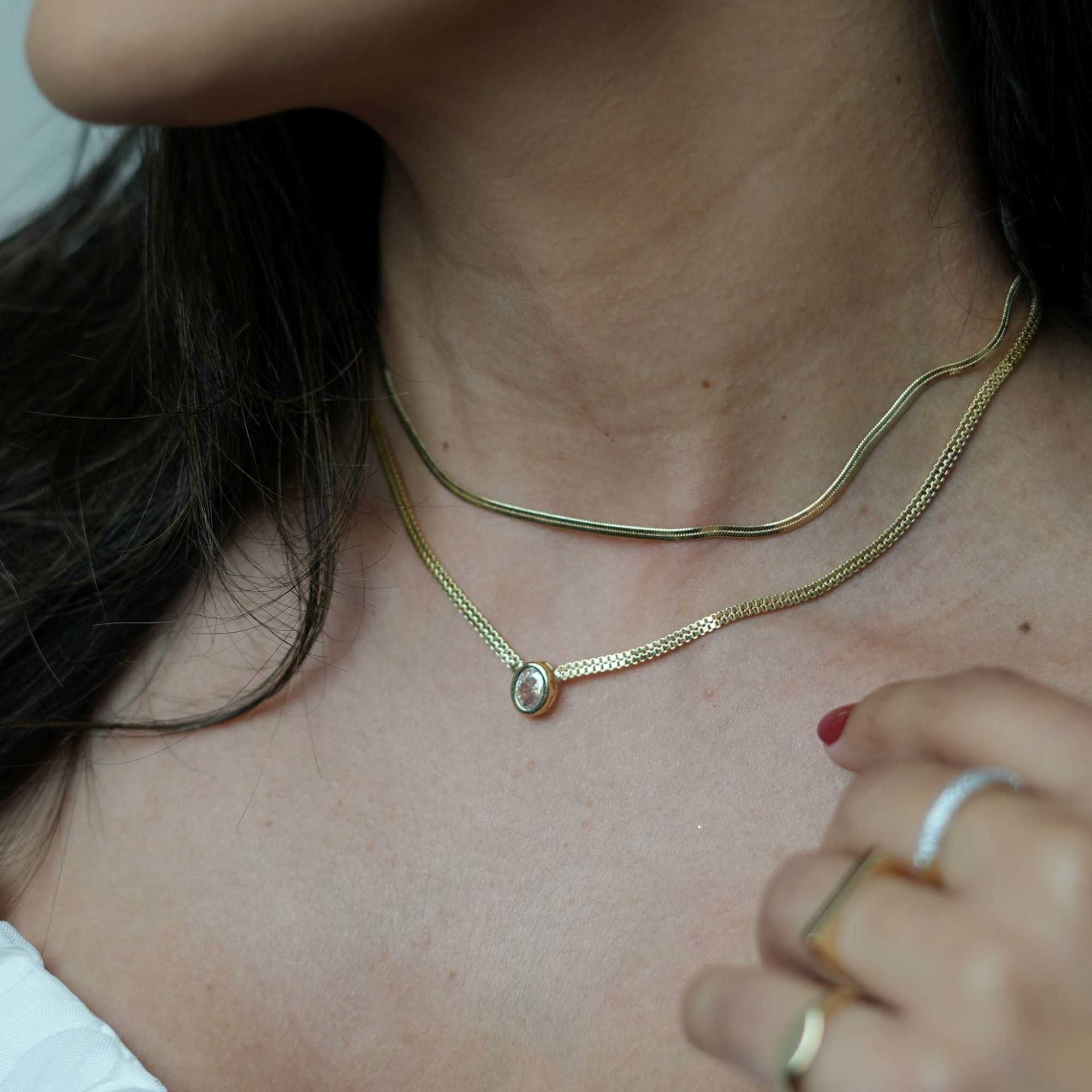 Choker Folheado a Ouro 18k Malha Rígida Zircônia Redonda Dourado 4