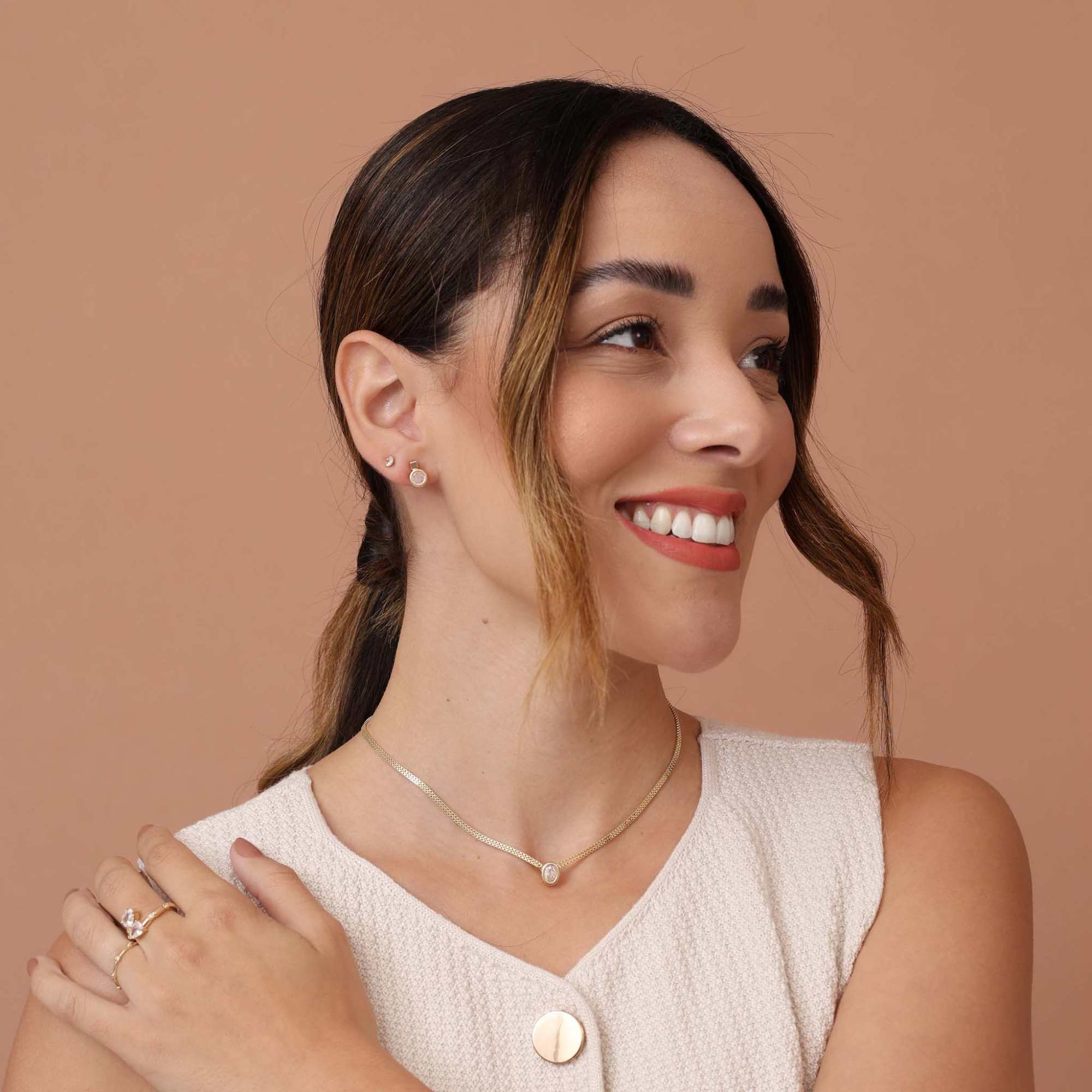 Choker Folheado a Ouro 18k Malha Rígida Zircônia Redonda Dourado 5