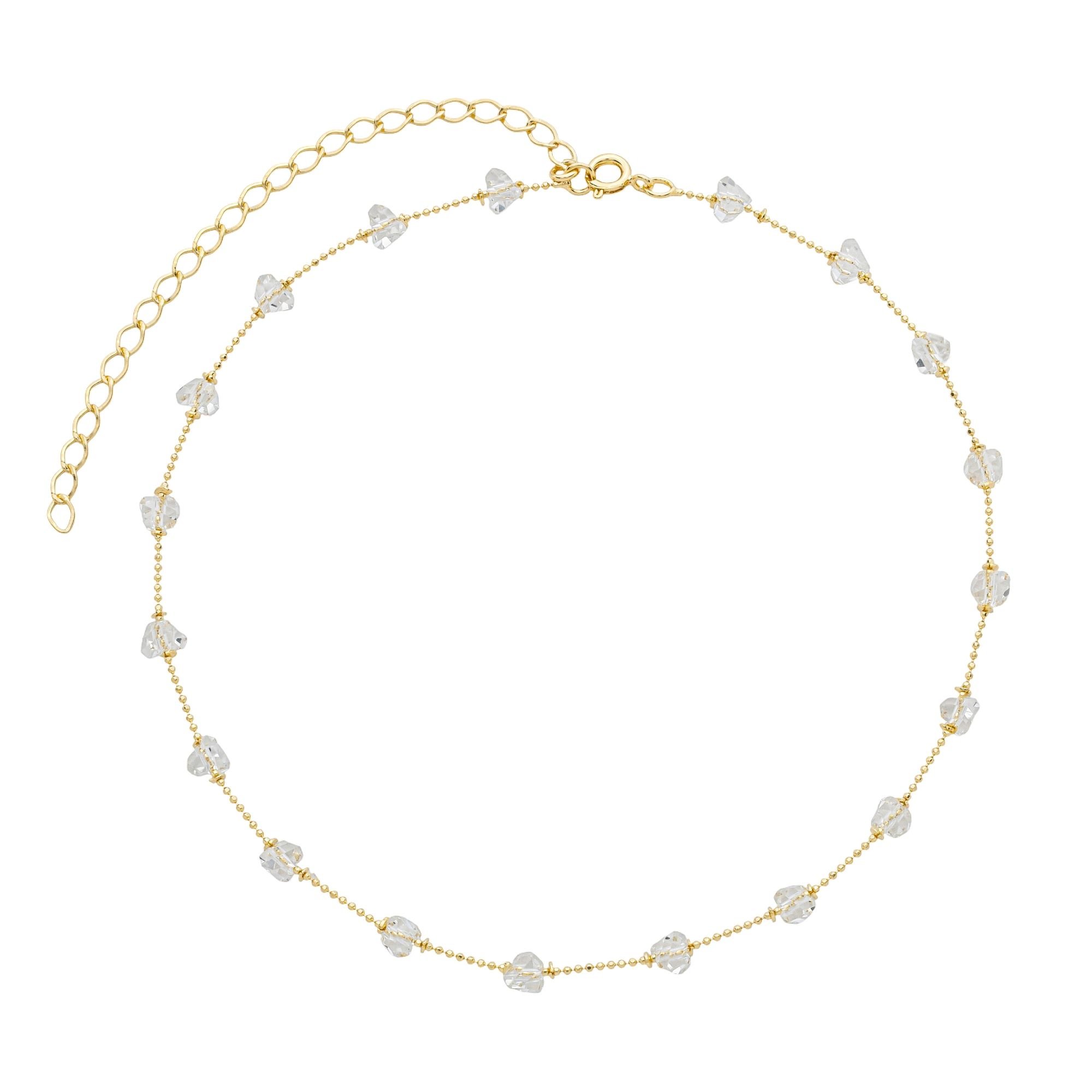 Choker Folheado a Ouro 18k Corrente Bolinhas e Cristais