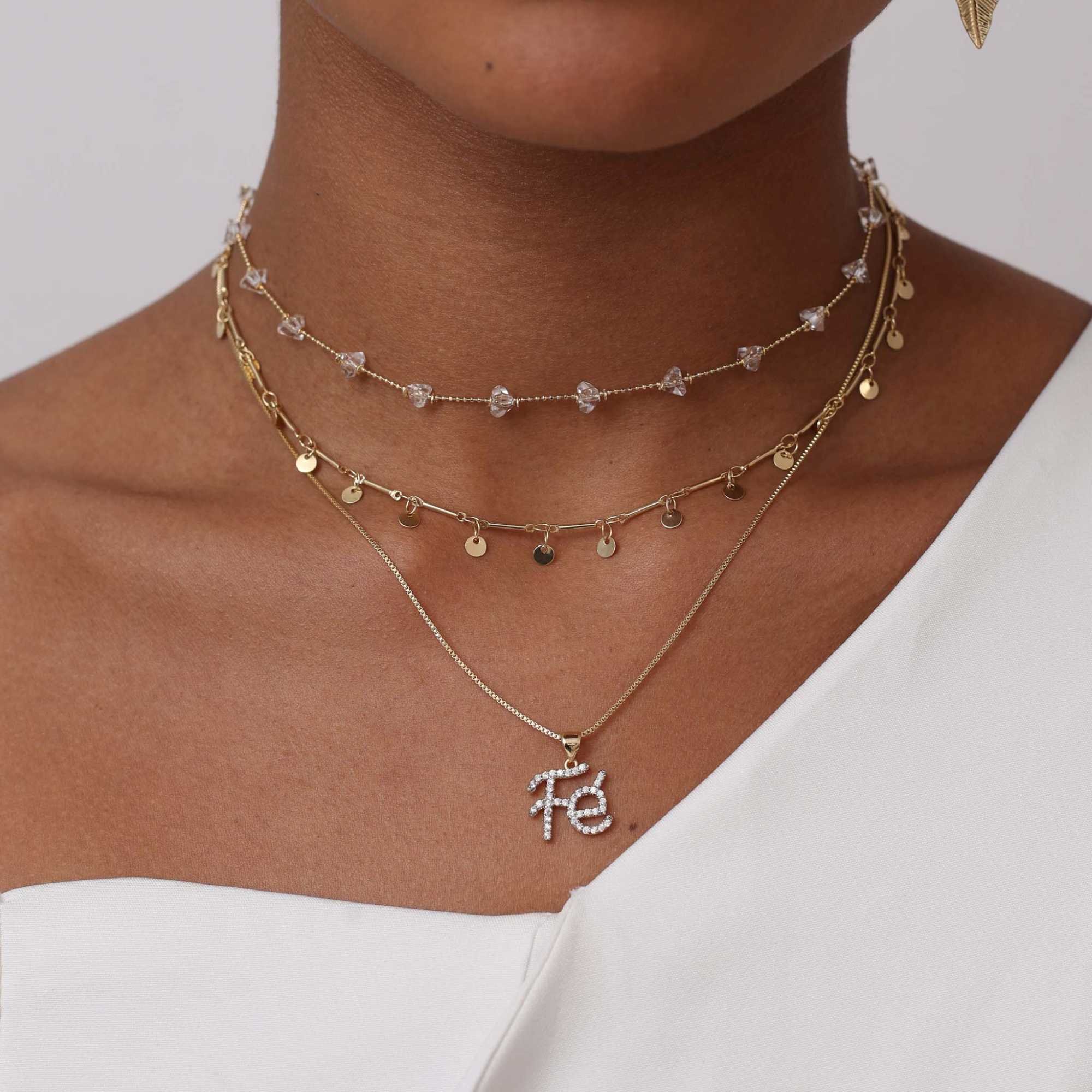 Choker Folheado a Ouro 18k Corrente Bolinhas e Cristais Dourado 2