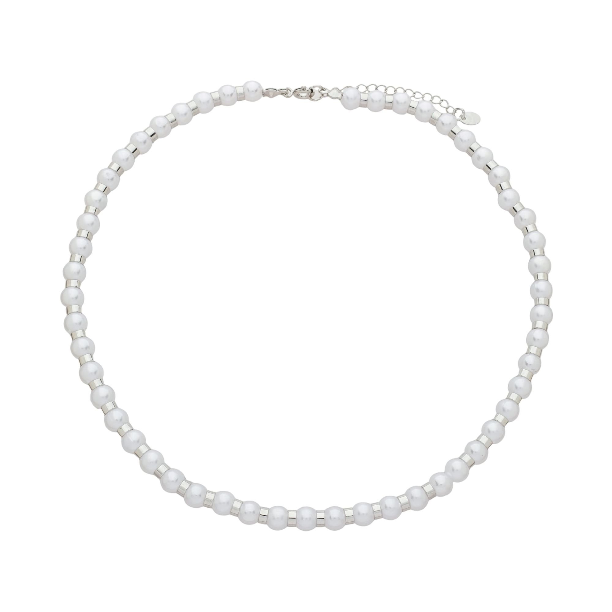 Colar Folheado a Ródio Canutilho e Pérola Redonda 6mm