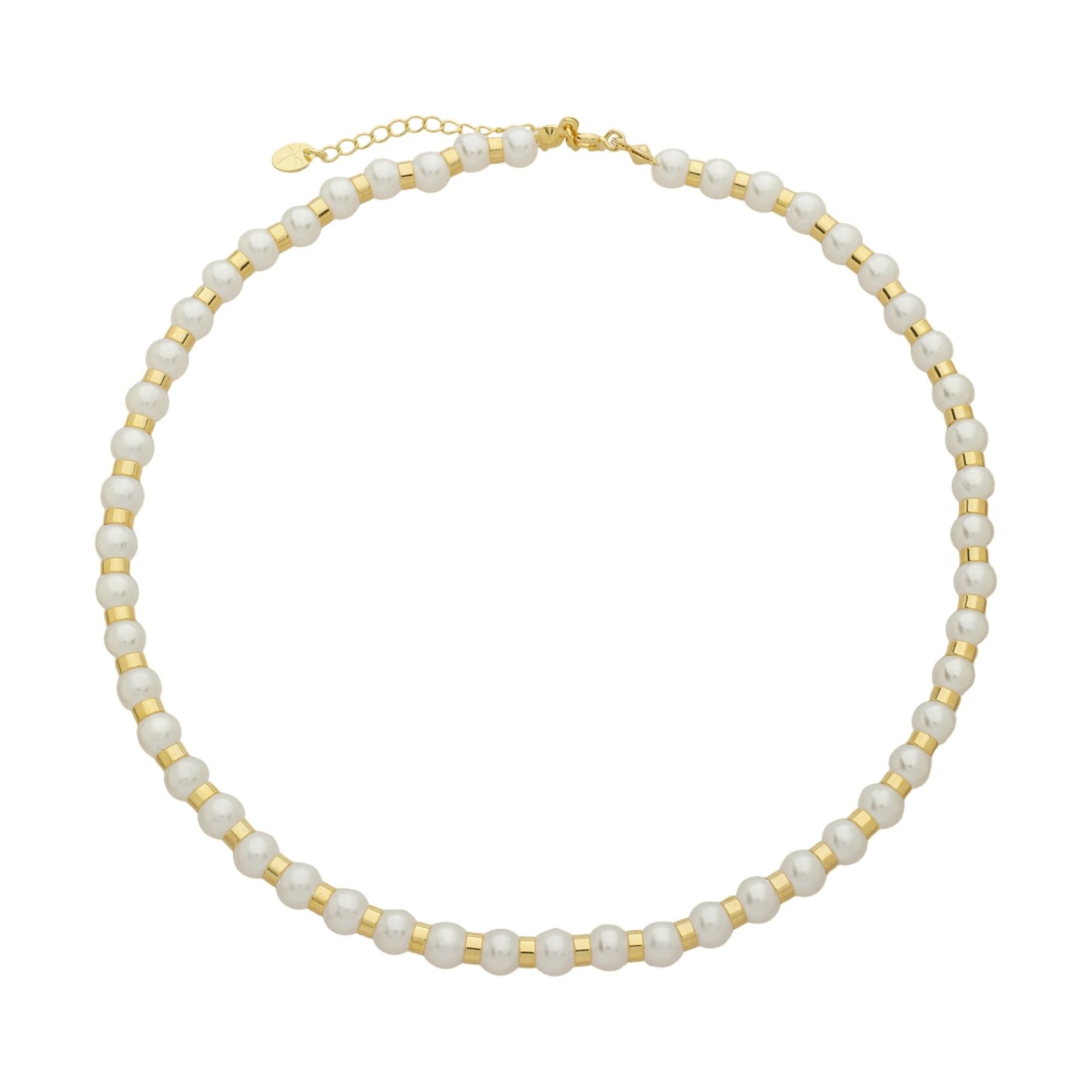 Colar Folheado a Ouro 18k Canutilho e Pérola Redonda 6mm