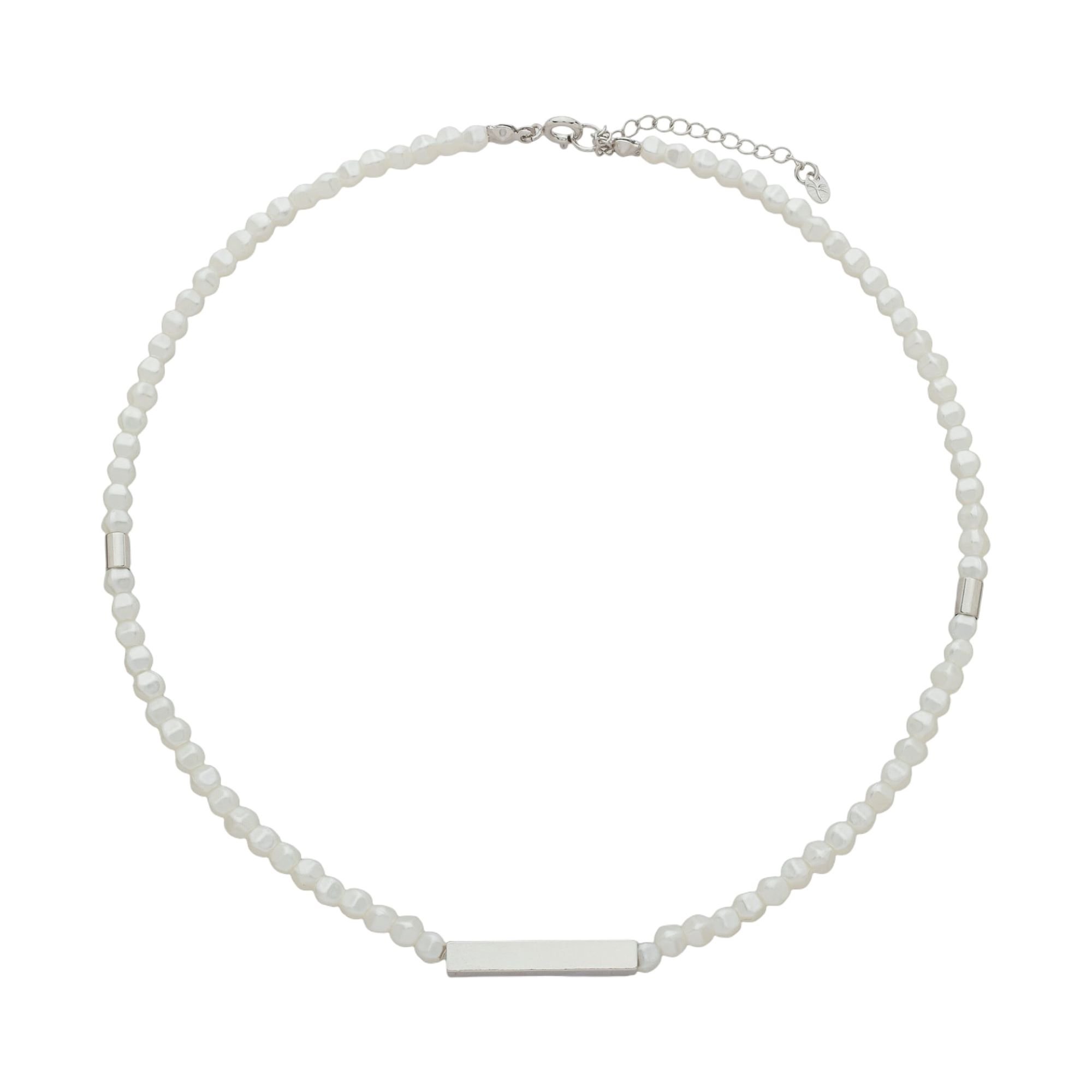 Colar Folheado a Ródio Canutilho Longo e Pérola Barroca