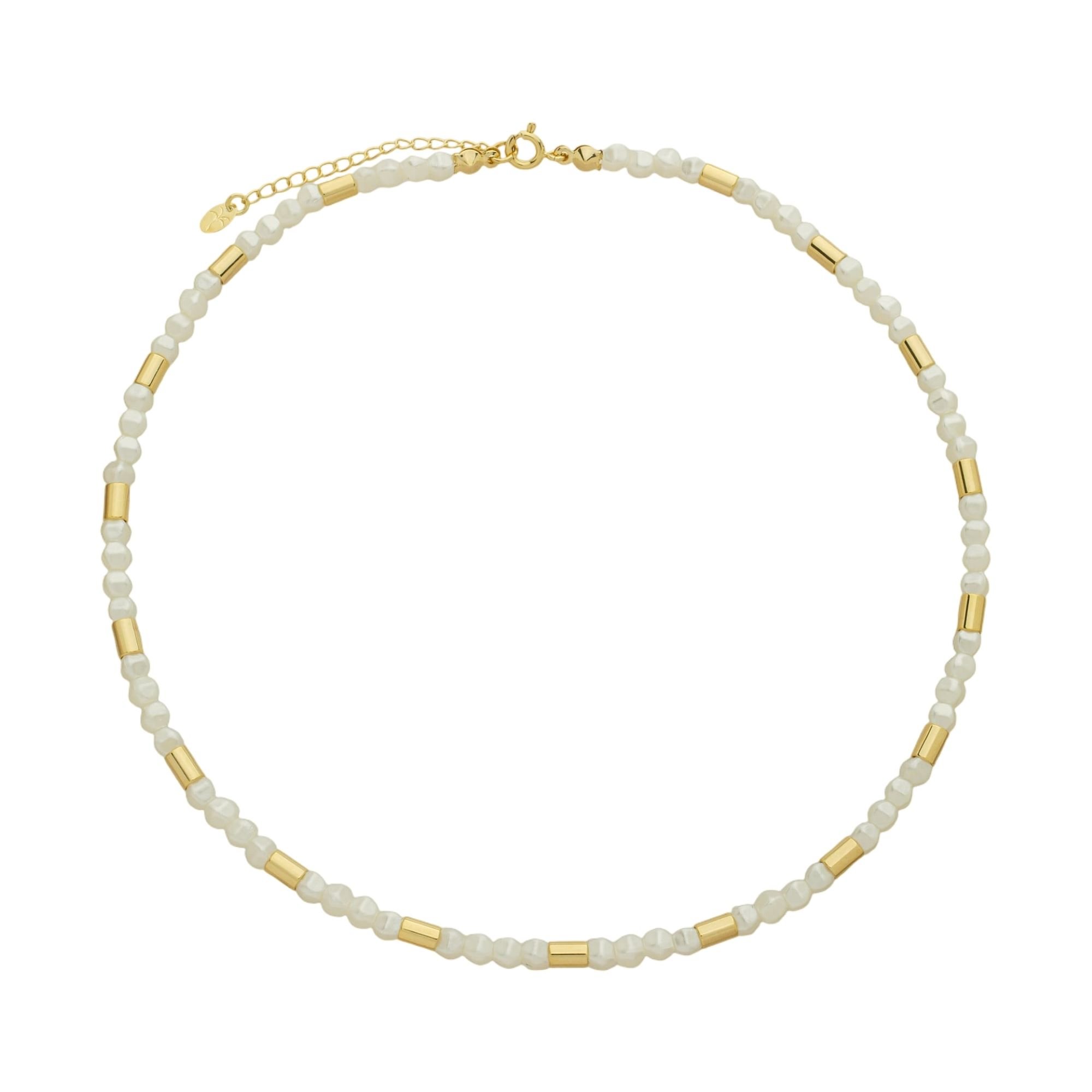 Colar Folheado a Ouro 18k Detalhes Mini Canutilho e Pérola Barroca