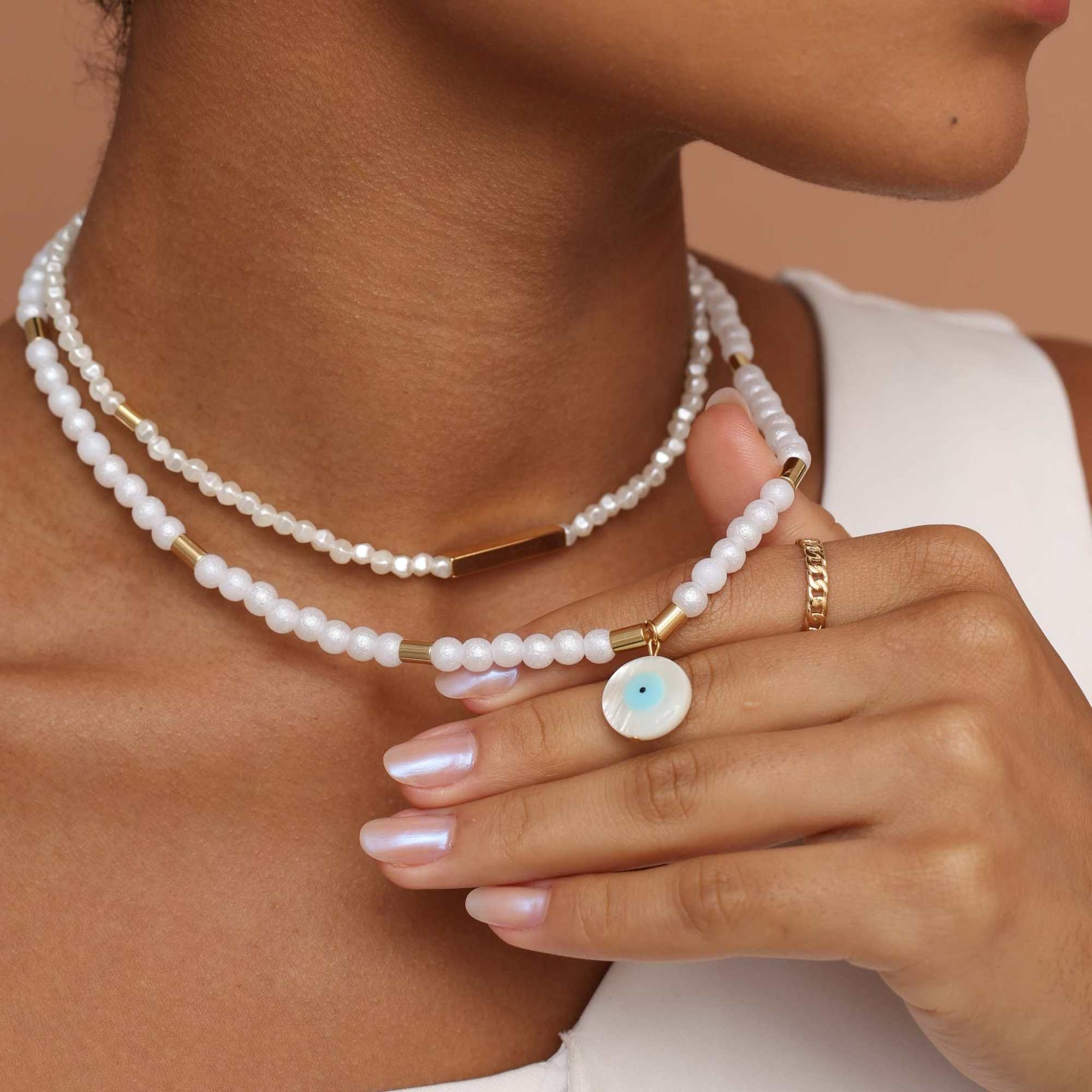 Colar Folheado a Ouro 18k Canutilho Longo e Pérola Barroca Dourado 2