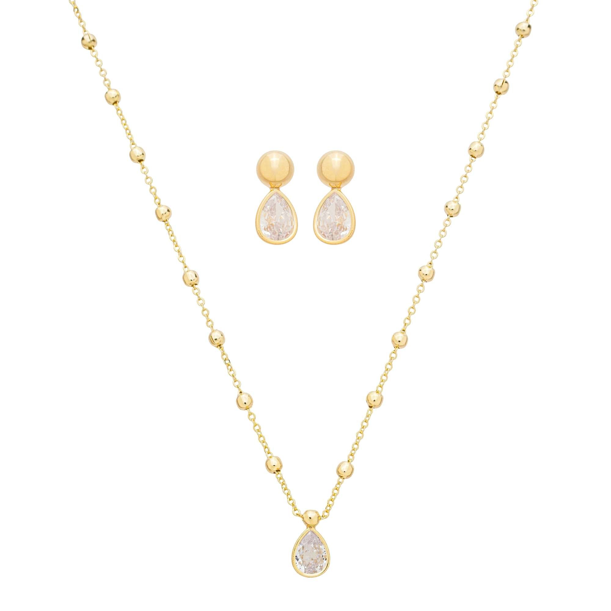 Conjunto Folheado a Ouro 18k Bolinha e Zircônia Gota G