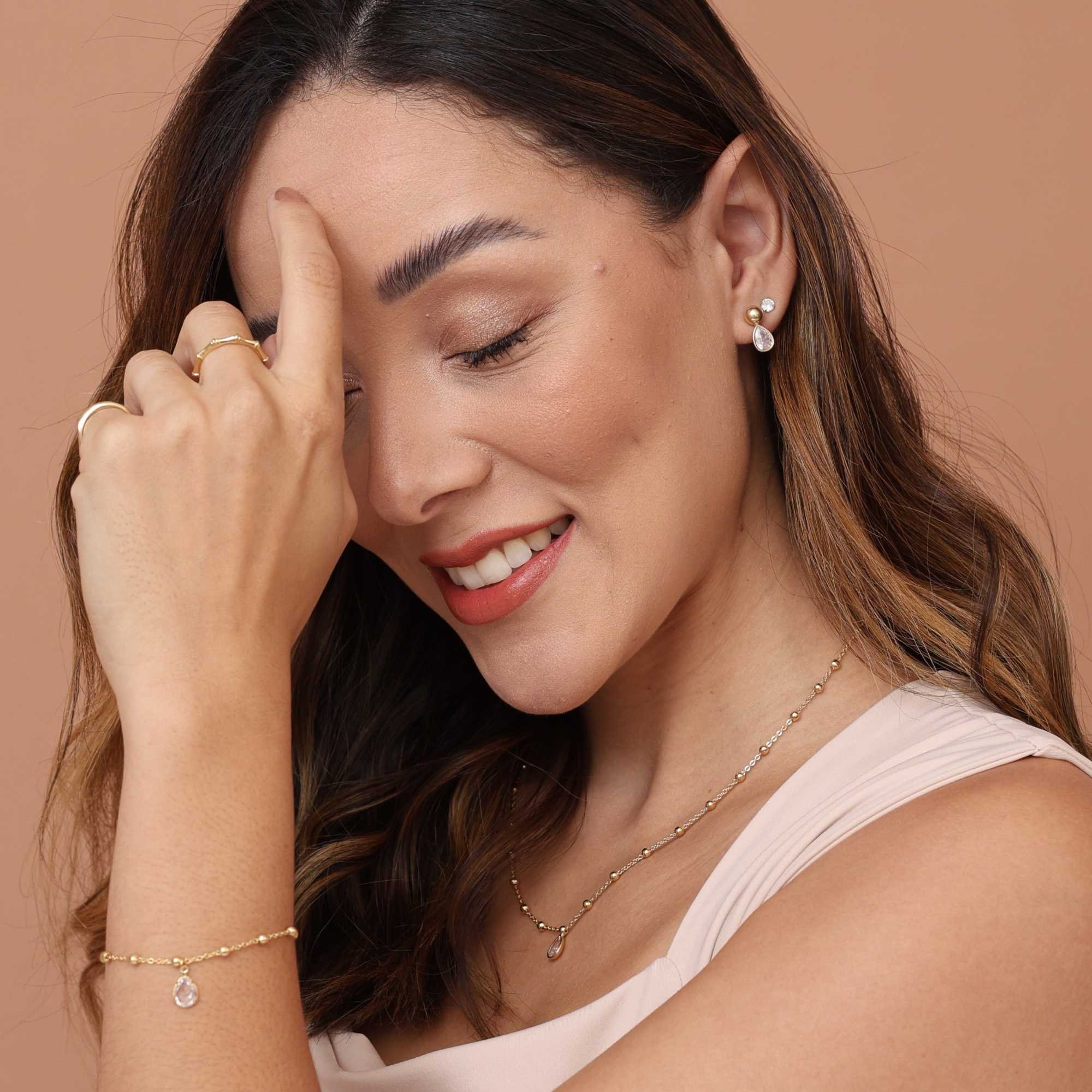 Conjunto Folheado a Ouro 18k Bolinha e Zircônia Gota G Dourado 3