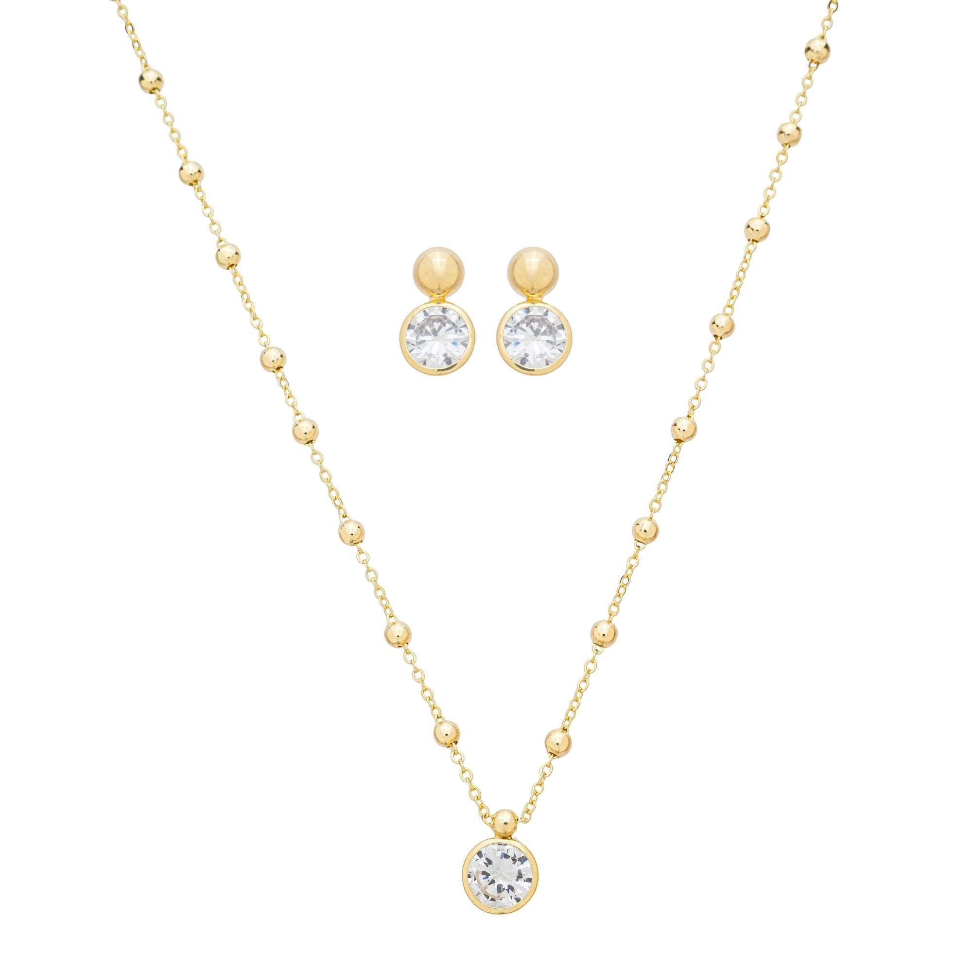 Conjunto Folheado a Ouro 18k Bolinhas e Ponto de Luz G