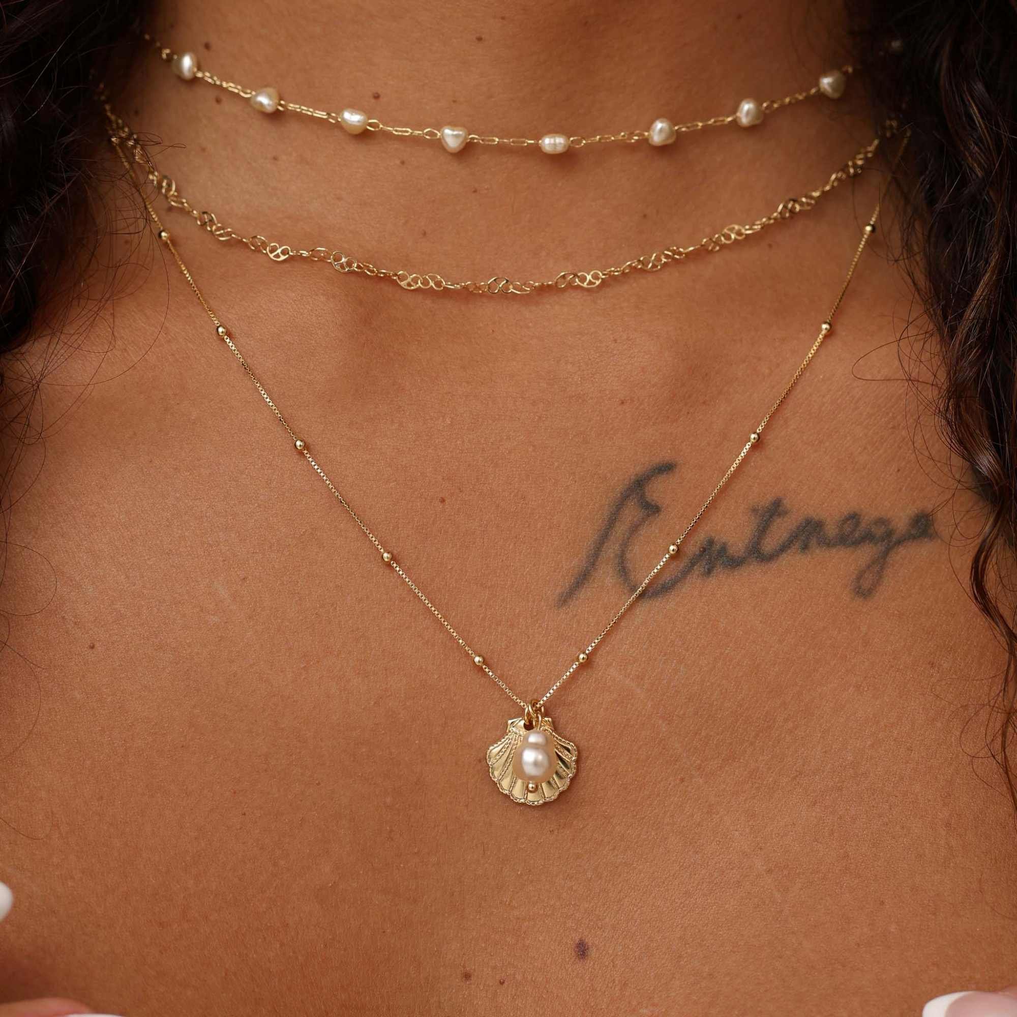 Conjunto Folheado a Ouro 18k Pérola e Concha Dourado 4