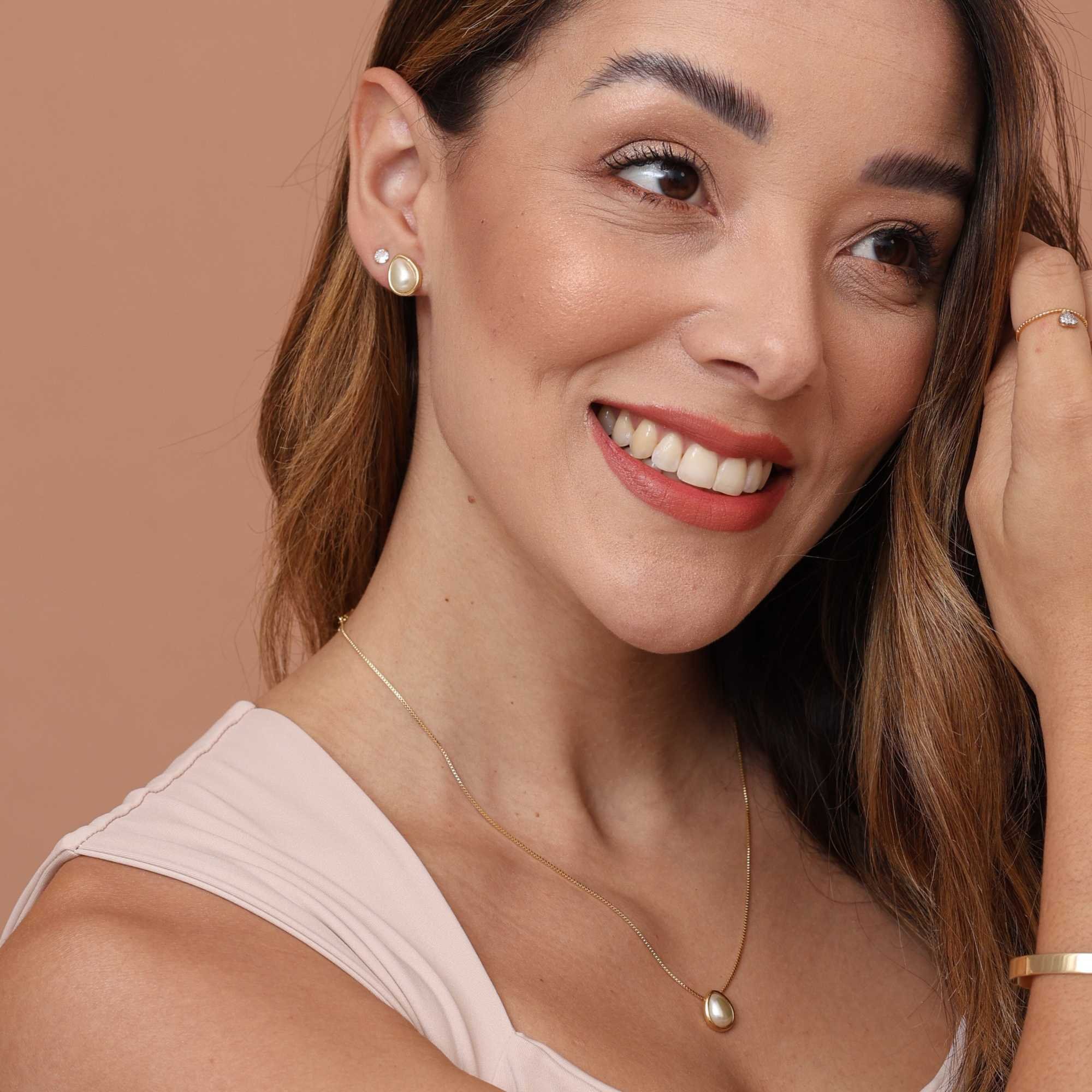 Conjunto Folheado a Ouro 18k Pérola Gota Dourado 2