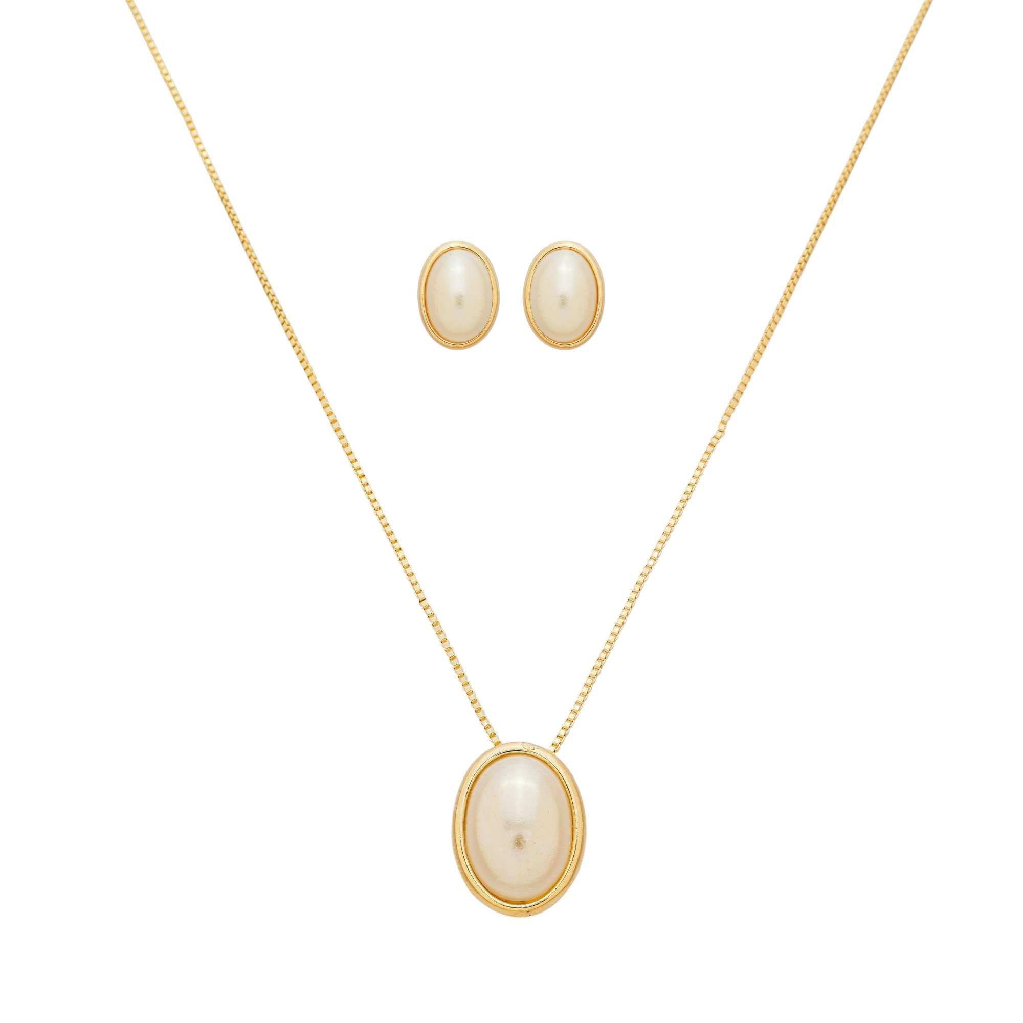 Conjunto Folheado a Ouro 18k Pérola Oval