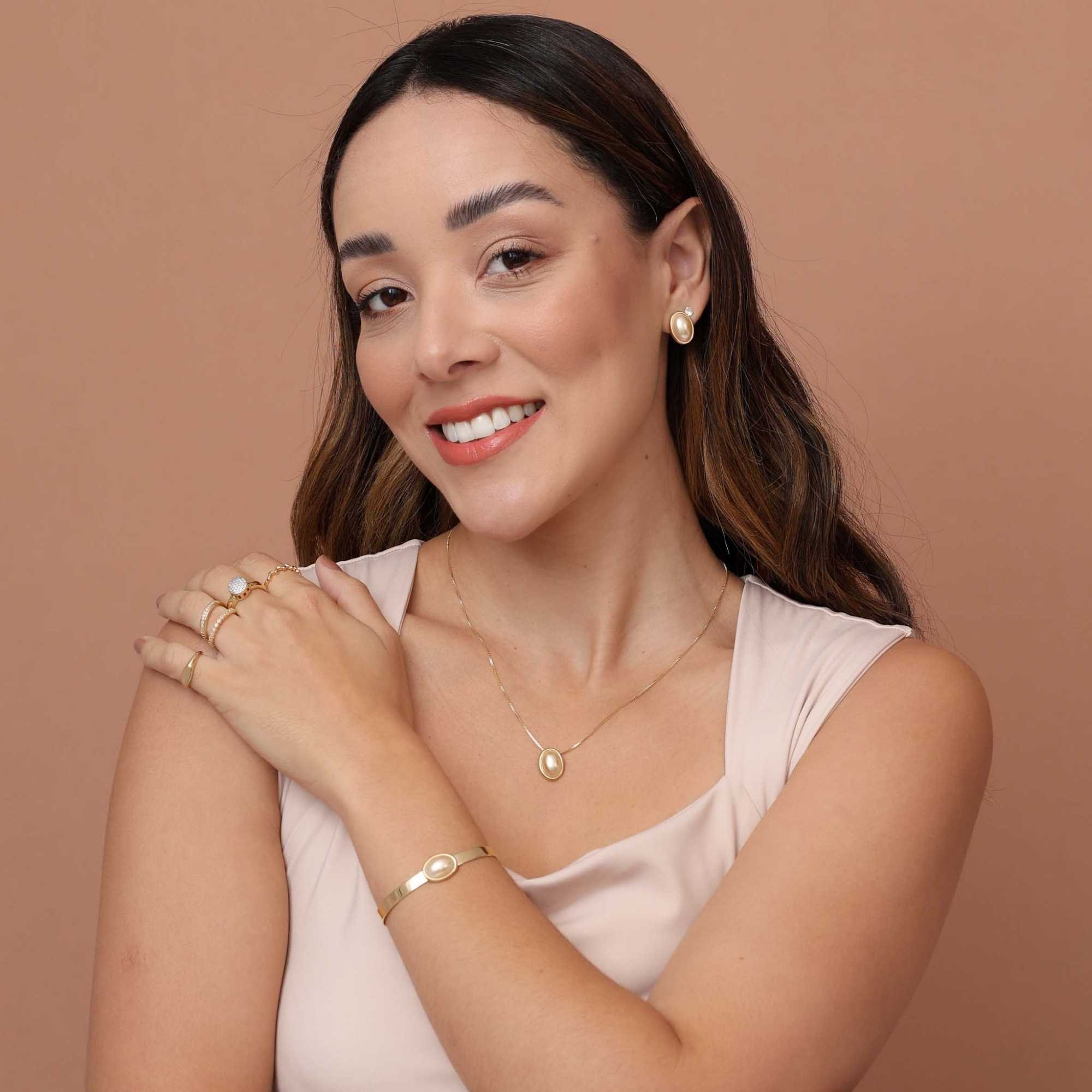 Conjunto Folheado a Ouro 18k Pérola Oval Dourado 3