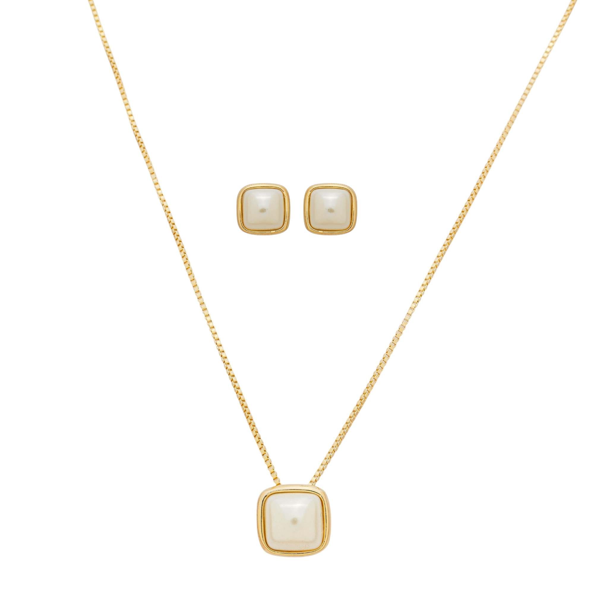 Conjunto Folheado a Ouro 18k Pérola Quadrado