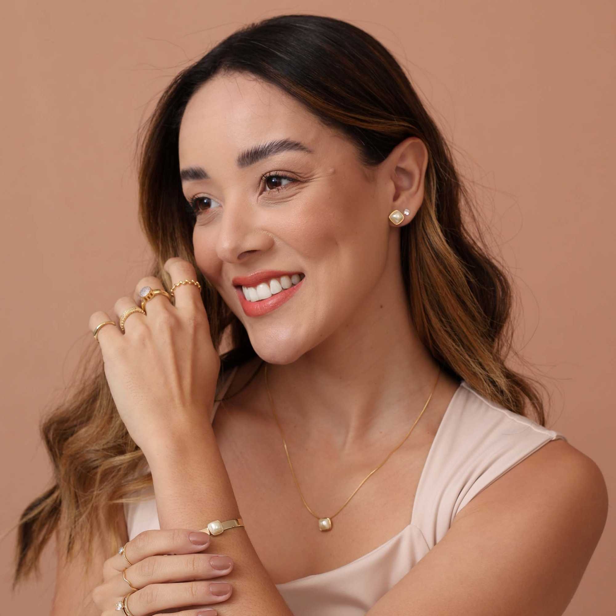 Conjunto Folheado a Ouro 18k Pérola Quadrado Dourado 2