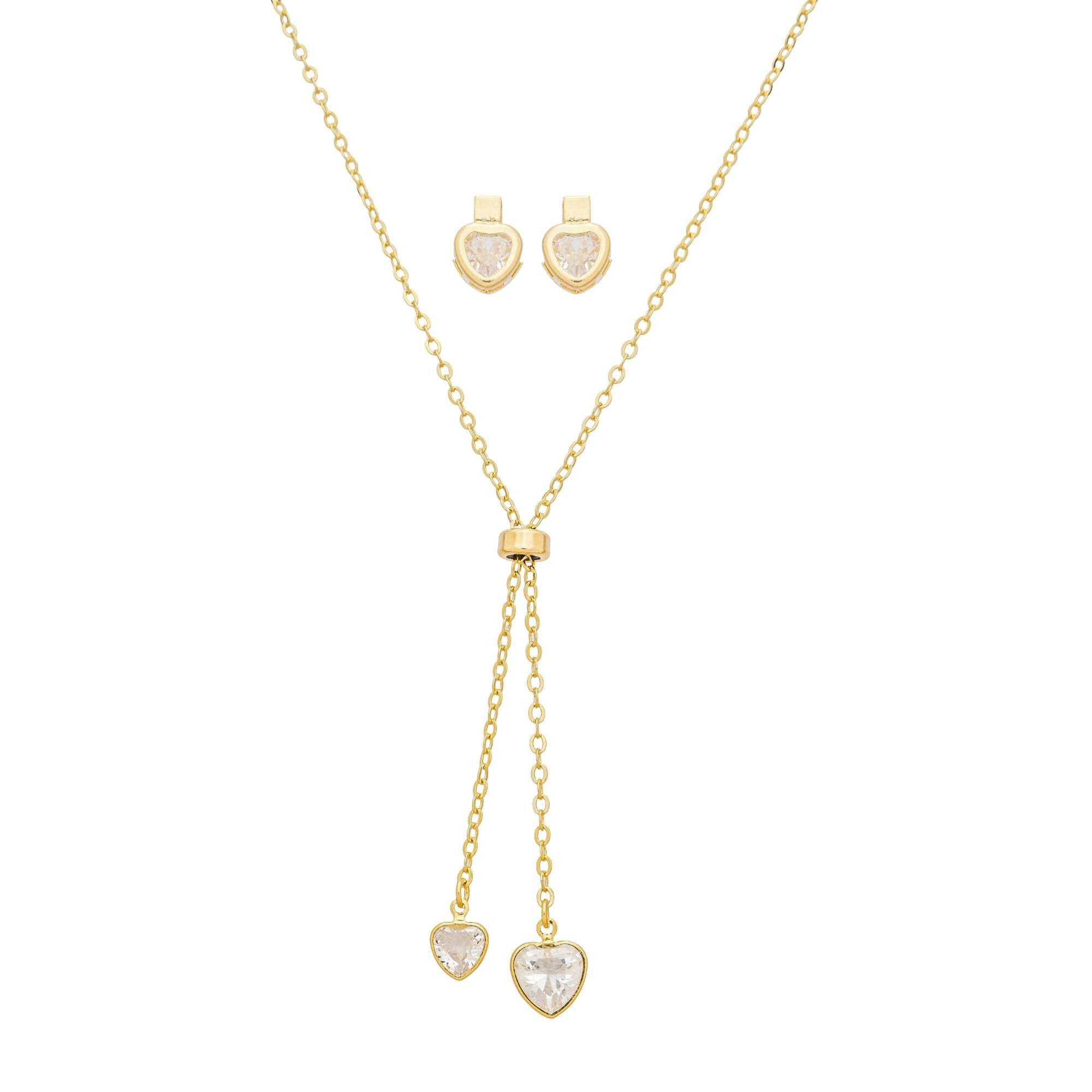 Conjunto Folheado a Ouro 18k Quadrado e Coração Zircônia