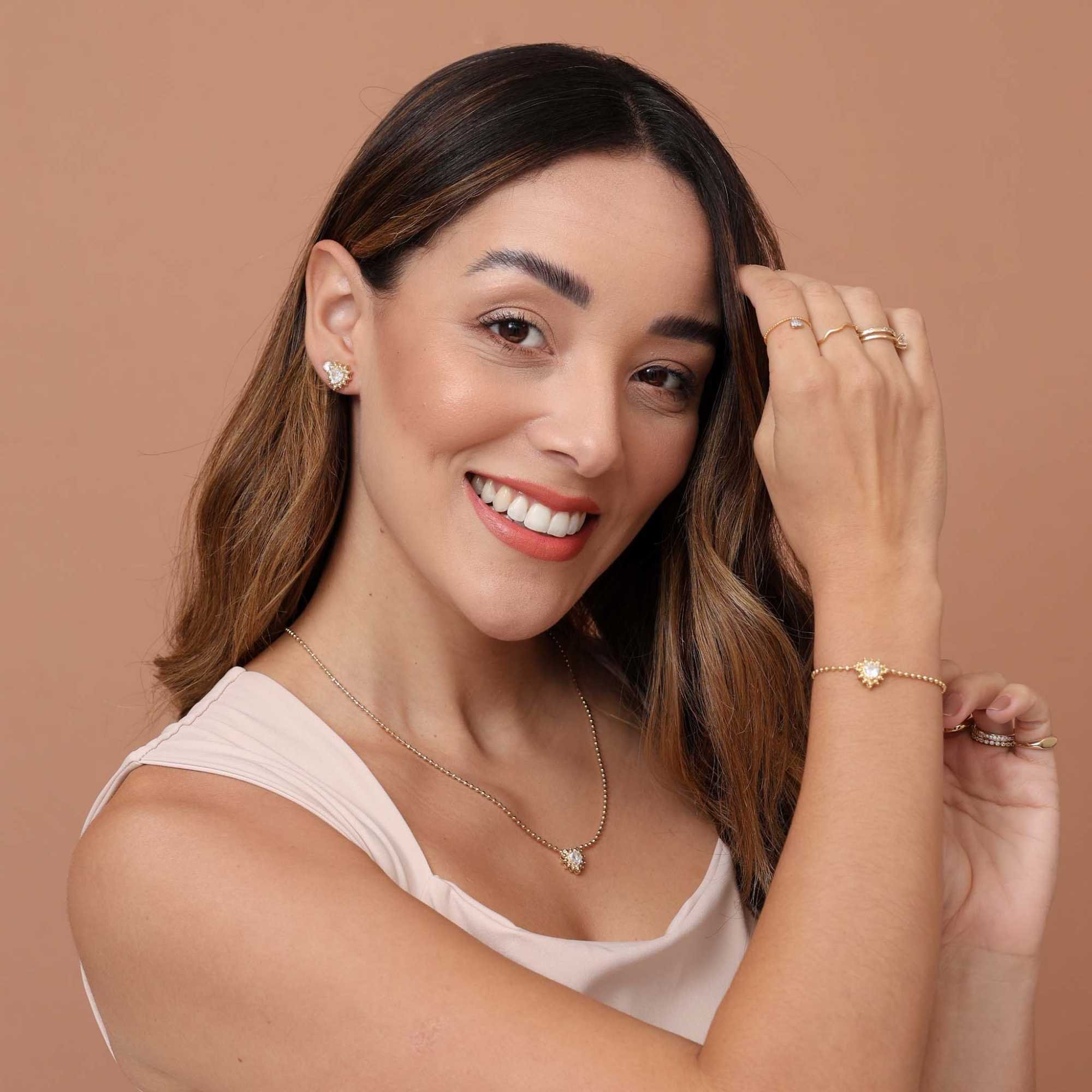 Conjunto Folheado a Ouro 18k Coração Zircônia Detalhes Dourado 2