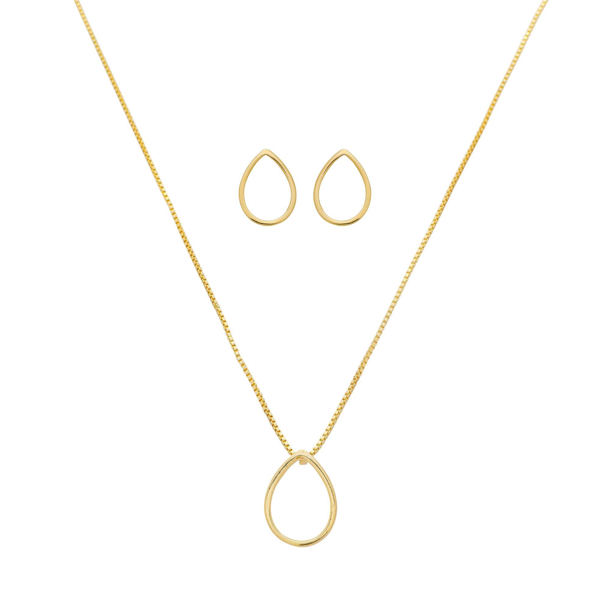 Conjunto Folheado a Ouro 18k Gota Lisa Vazada