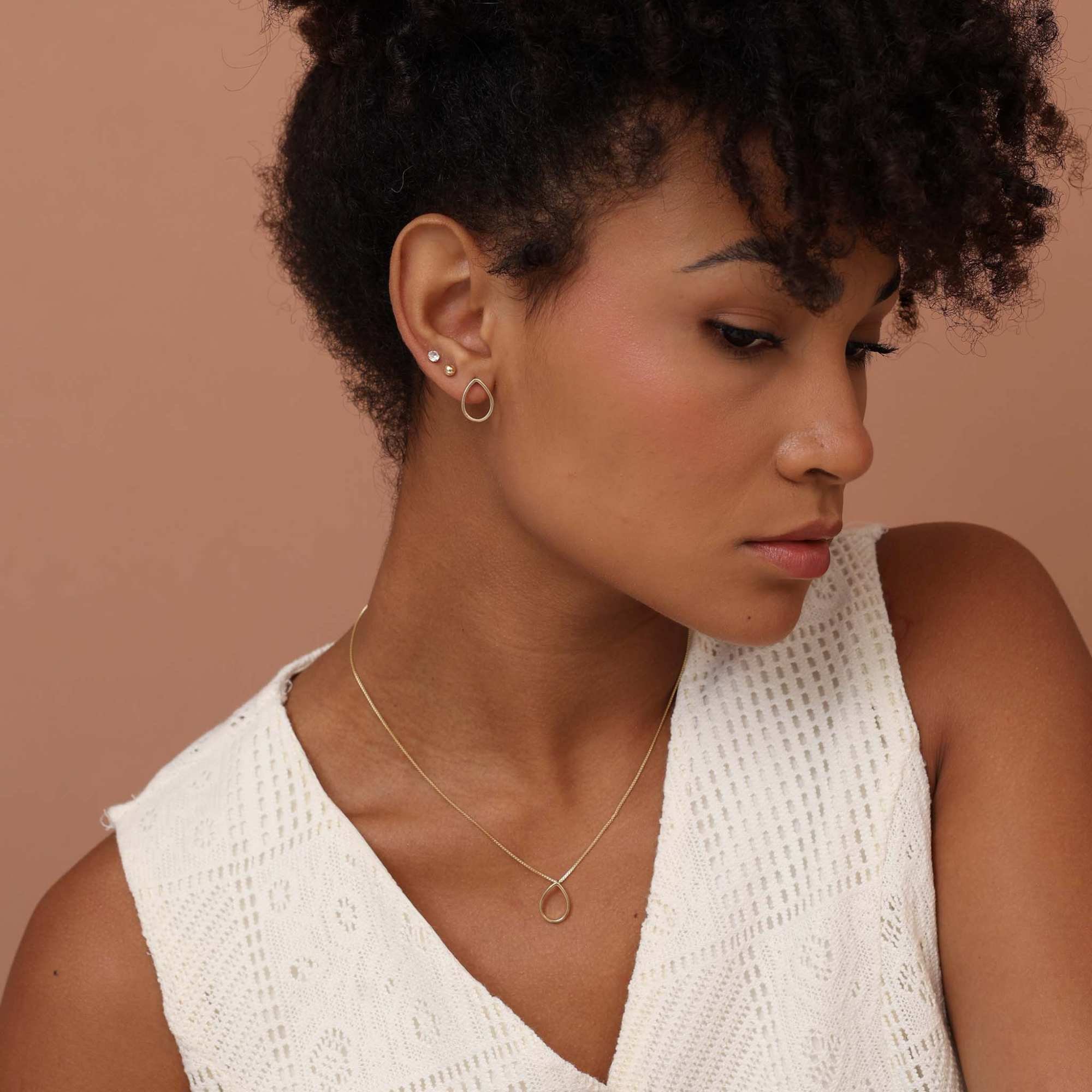 Conjunto Folheado a Ouro 18k Gota Lisa Vazada Dourado 3