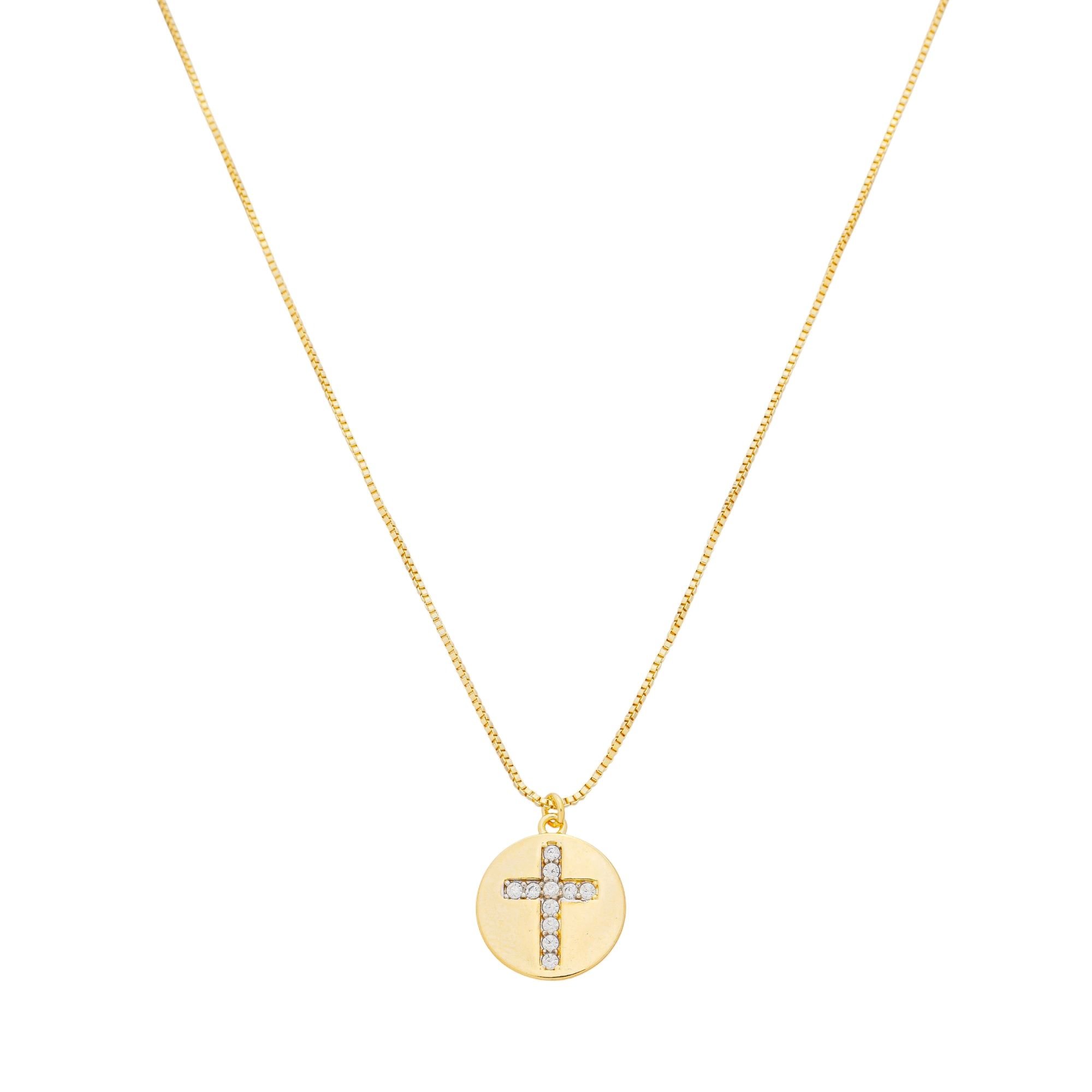 Colar Folheado a Ouro 18k Medalha Crucifixo Cravejado