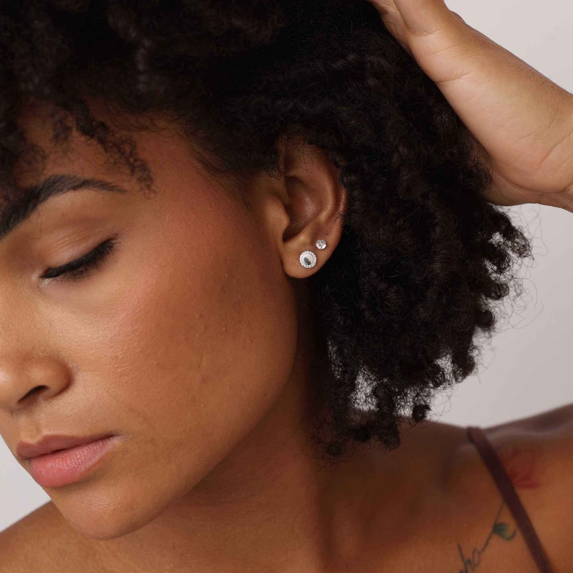 Kit 3 Brincos Prata 925 Gemétricos Borda Cravejada Circulo + Quadrado + Triângulo Prata 3