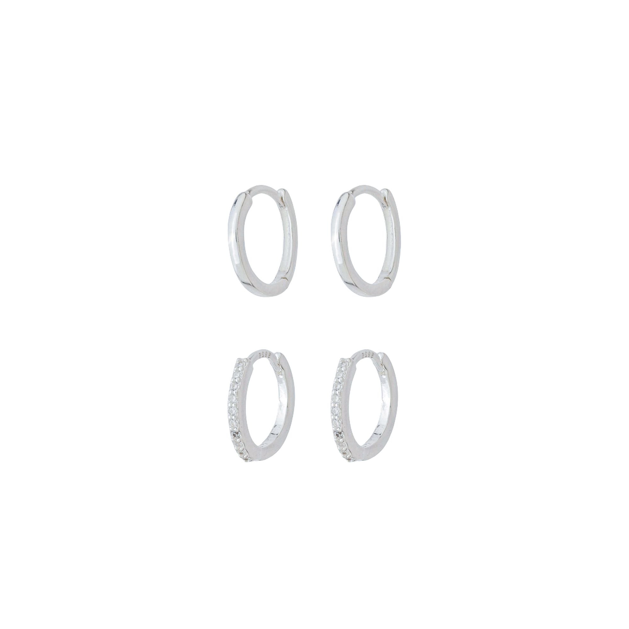 Kit 2 Argolinhas Prata 925 Aro Liso 2mm + Aro Cravejado 2mm