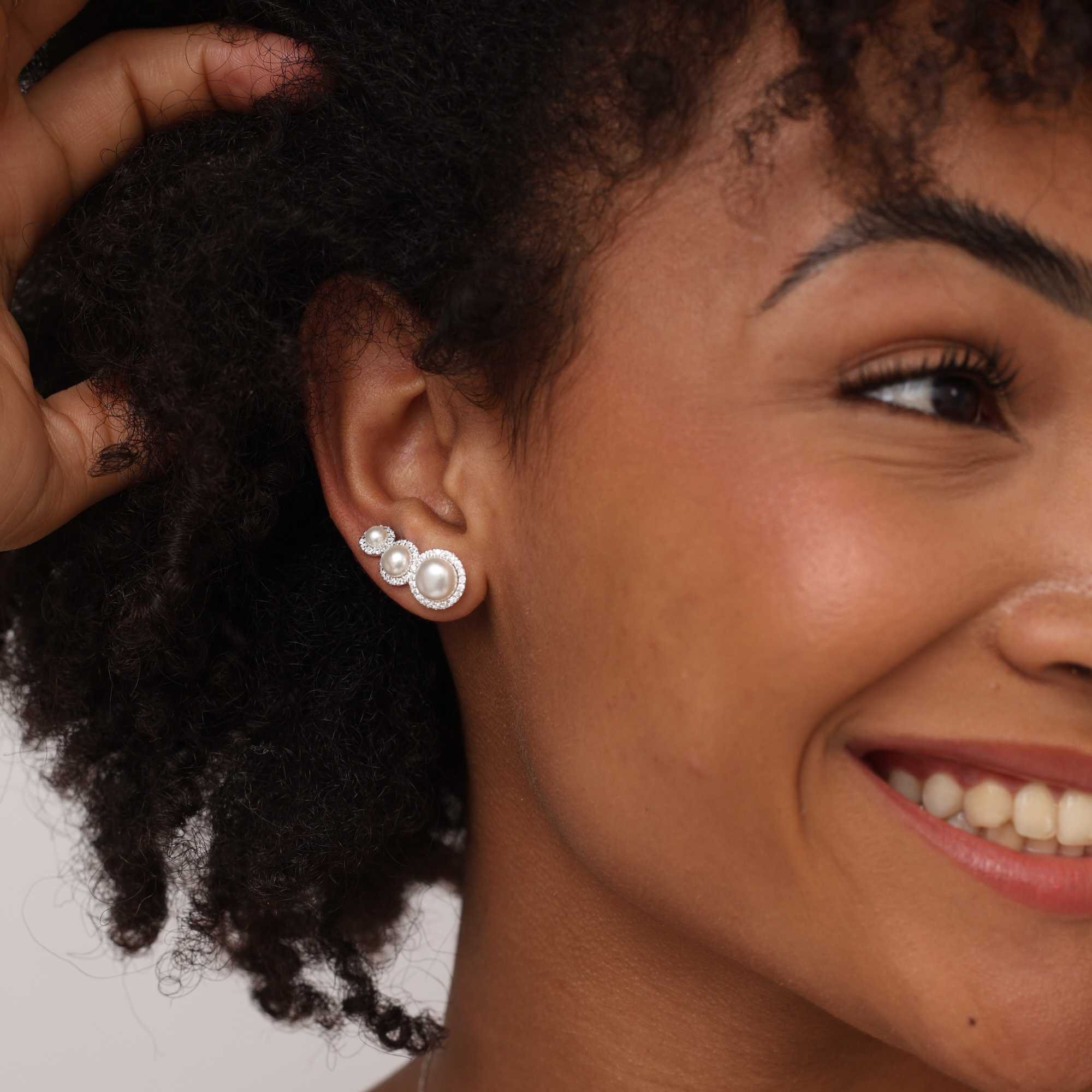 Kit Brincos Prata 925 Pérola Borda Cravejada 7mm, 9mm e 1,1cm Prata 3