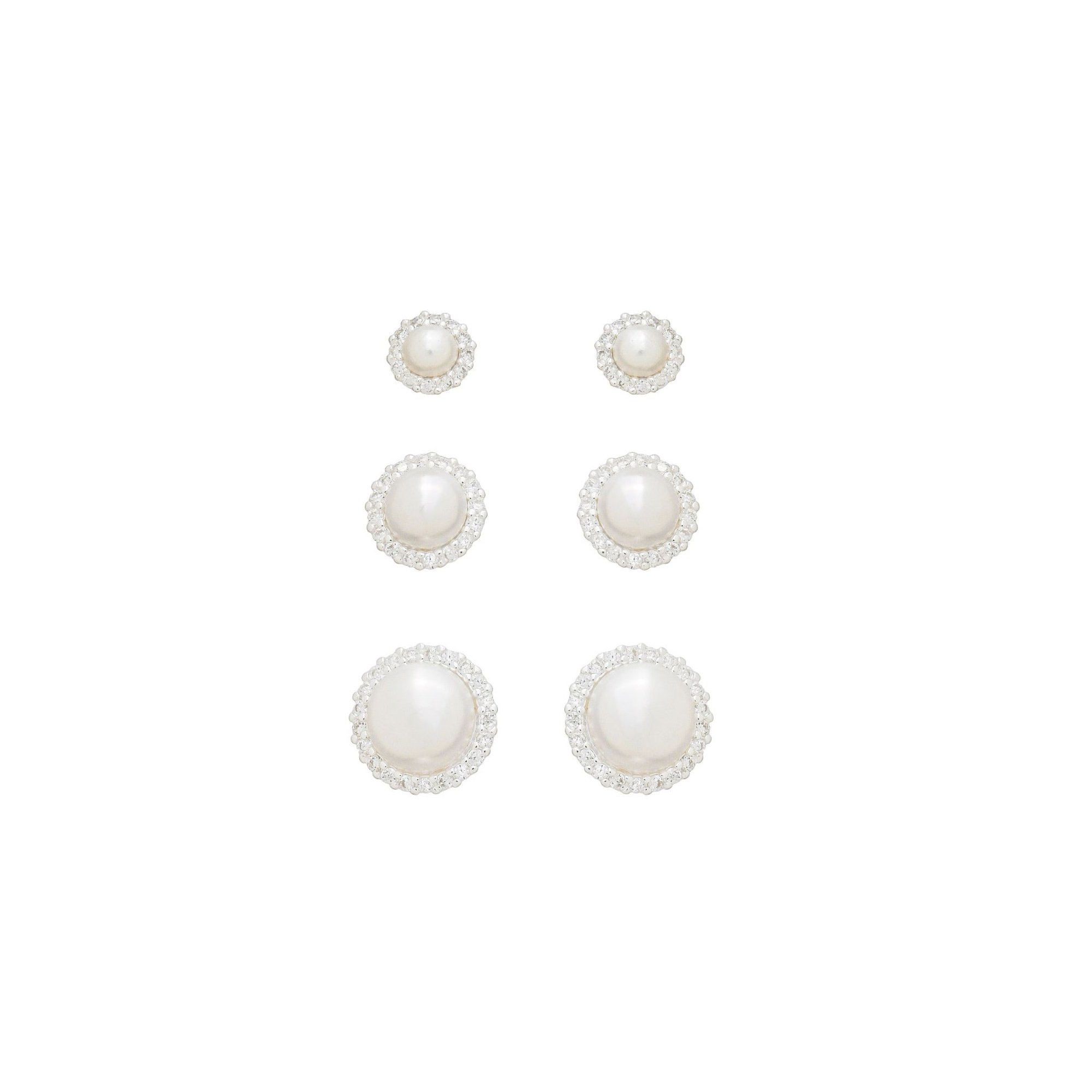Kit Brincos Prata 925 Pérola Borda Cravejada 7mm, 9mm e 1,1cm Prata 4