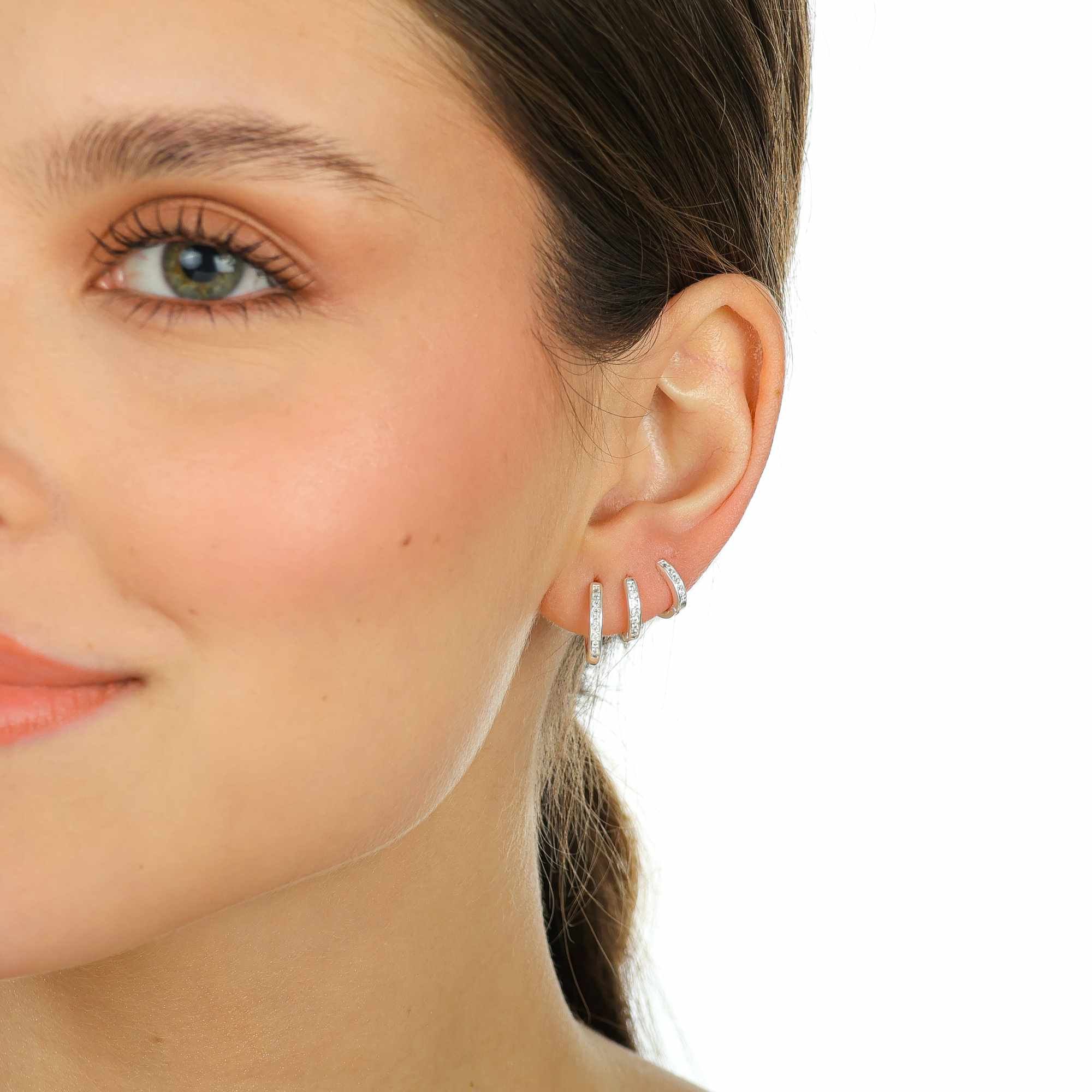 Kit Argolinha Prata 925 Aro Quadrado Cravejado Zircônia 2mm Prata 2