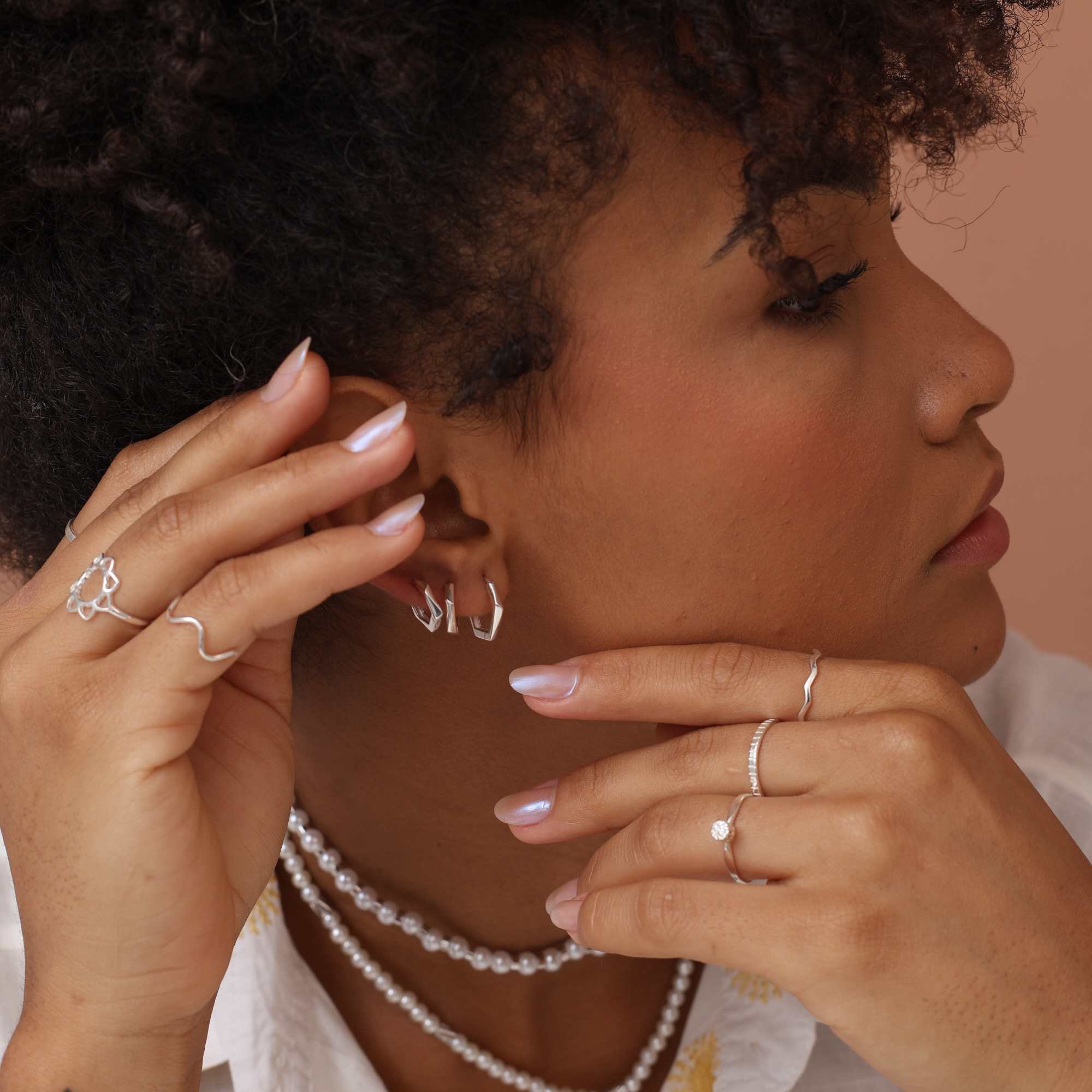 Kit Argolinha Prata 925 Hexagonal 2mm Prata 3