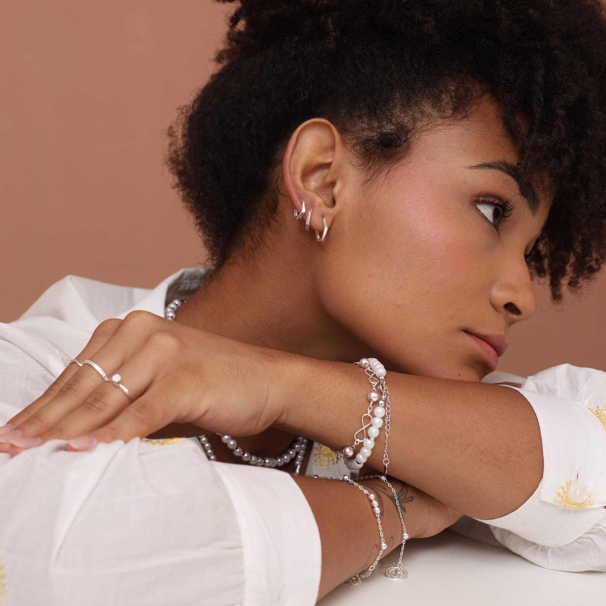 Kit Argolinha Prata 925 Hexagonal 2mm Prata 4