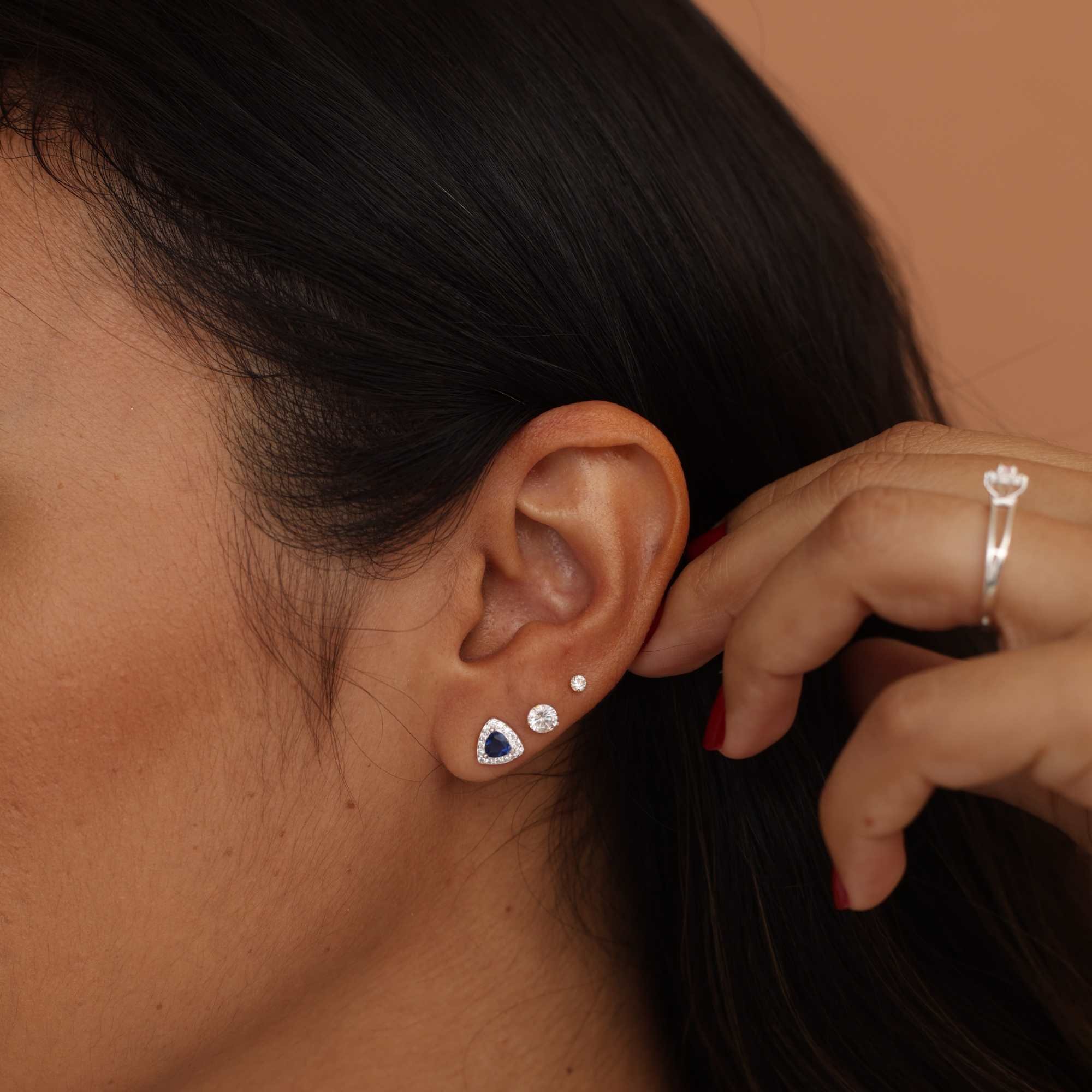 Kit Brinco Prata 925 Geométrico Ponto de Luz, Quadrado e Triângulo Zircônia Azul Prata 6