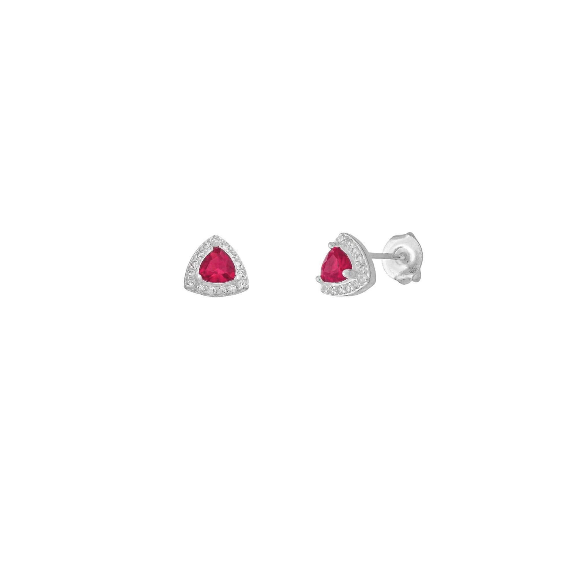 Brinco Prata 925 Zircônia Triângulo Rosa Borda Cravejada