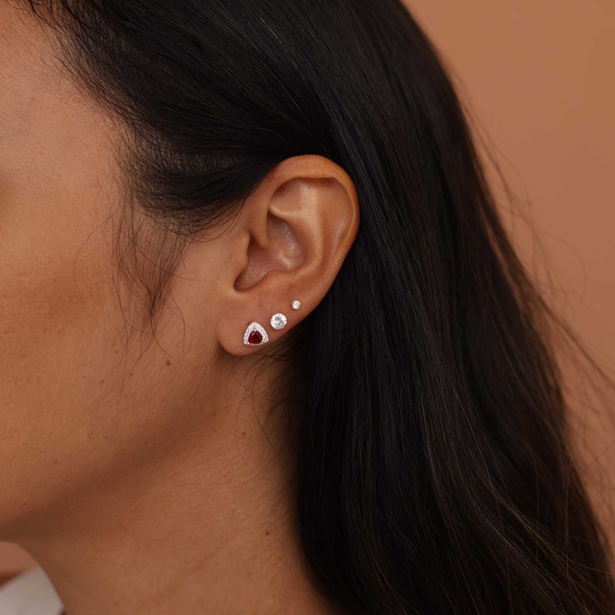 Brinco Prata 925 Zircônia Triângulo Rosa Borda Cravejada Prata 3