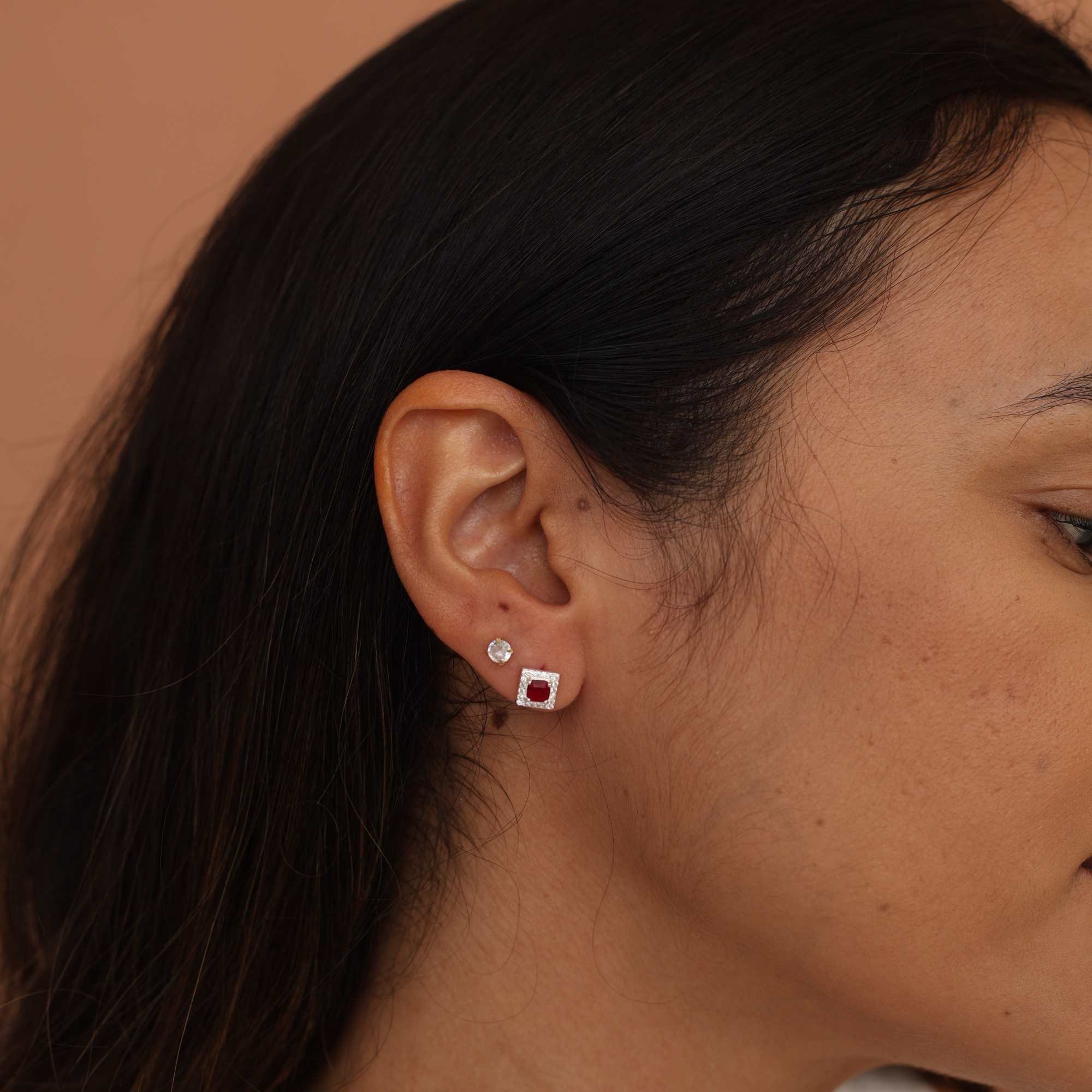 Brinco Prata 925 Zircônia Quadrada Rosa Borda Cravejada Prata 3